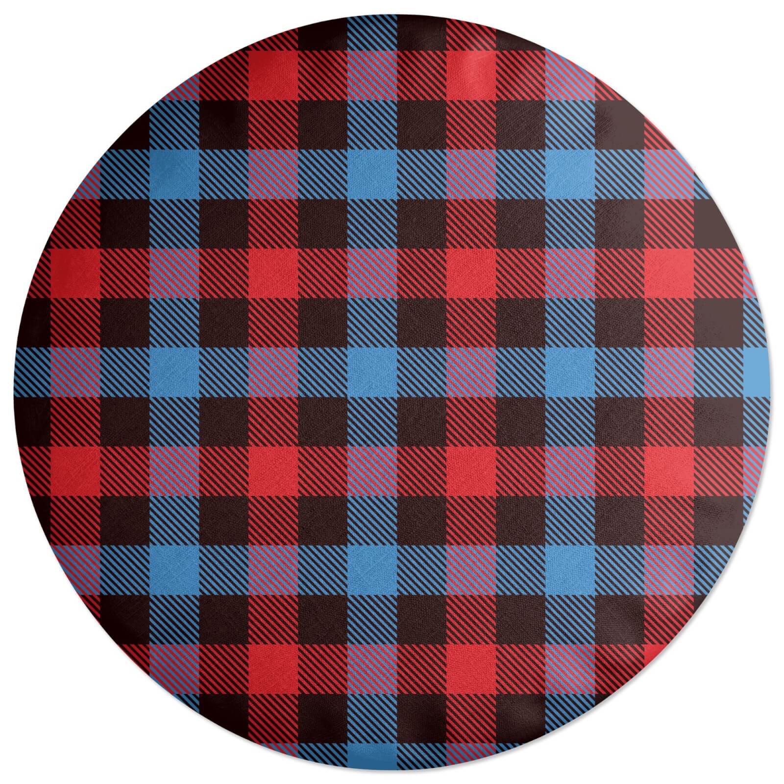 Red, Blue & Black Checkered Tartan Round Cushion