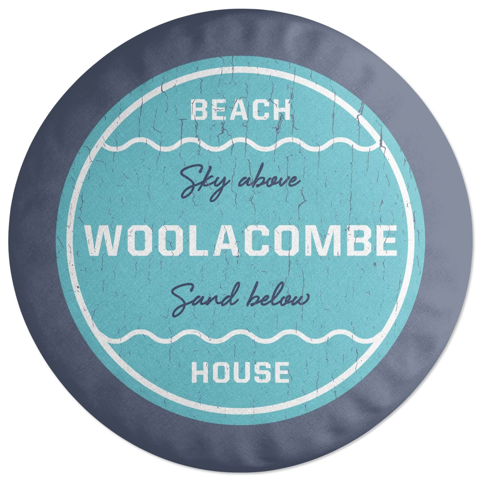Woolacombe Beach Badge Round Cushion