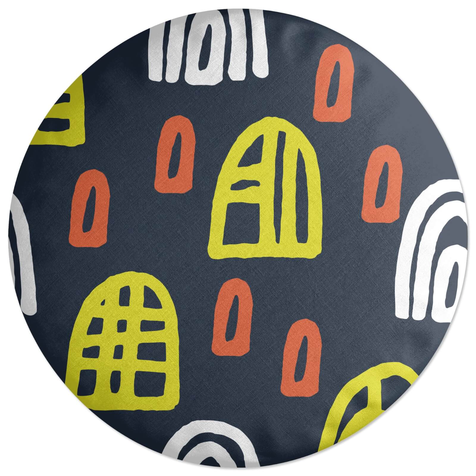 Abstract Tribal Semi Circle Patterns Round Cushion