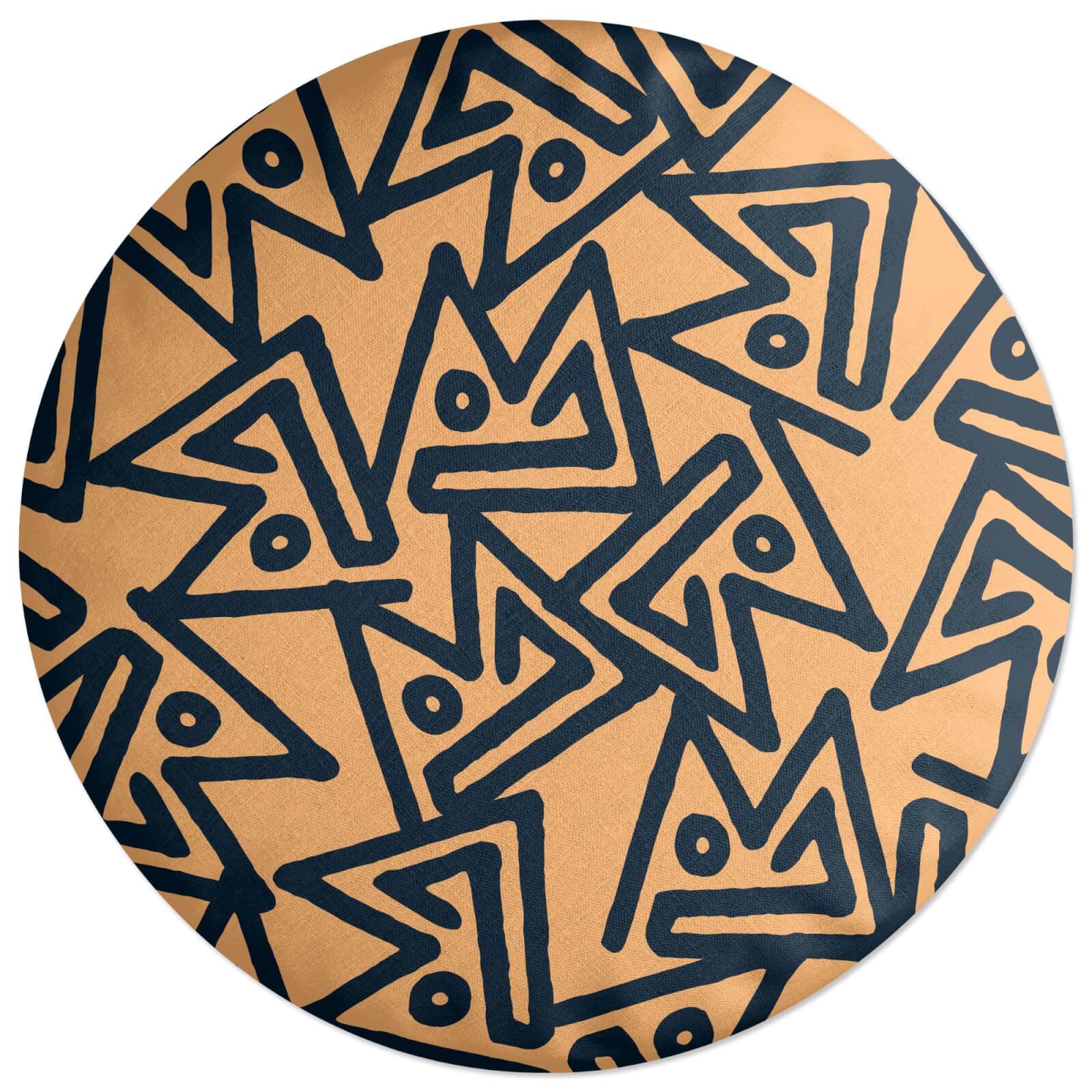 Abstract Tribal Triangular Pattern Round Cushion