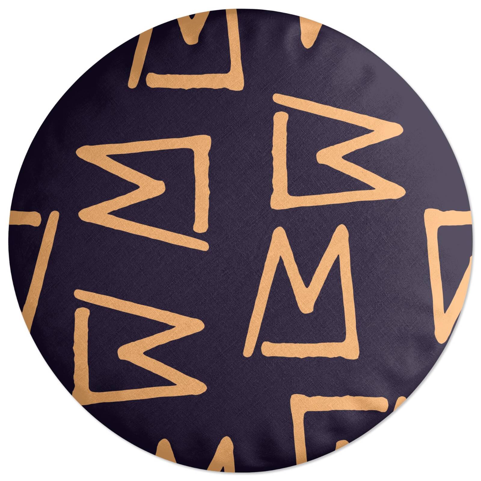 Abstract Tribal Blue & Cream Pattern Round Cushion