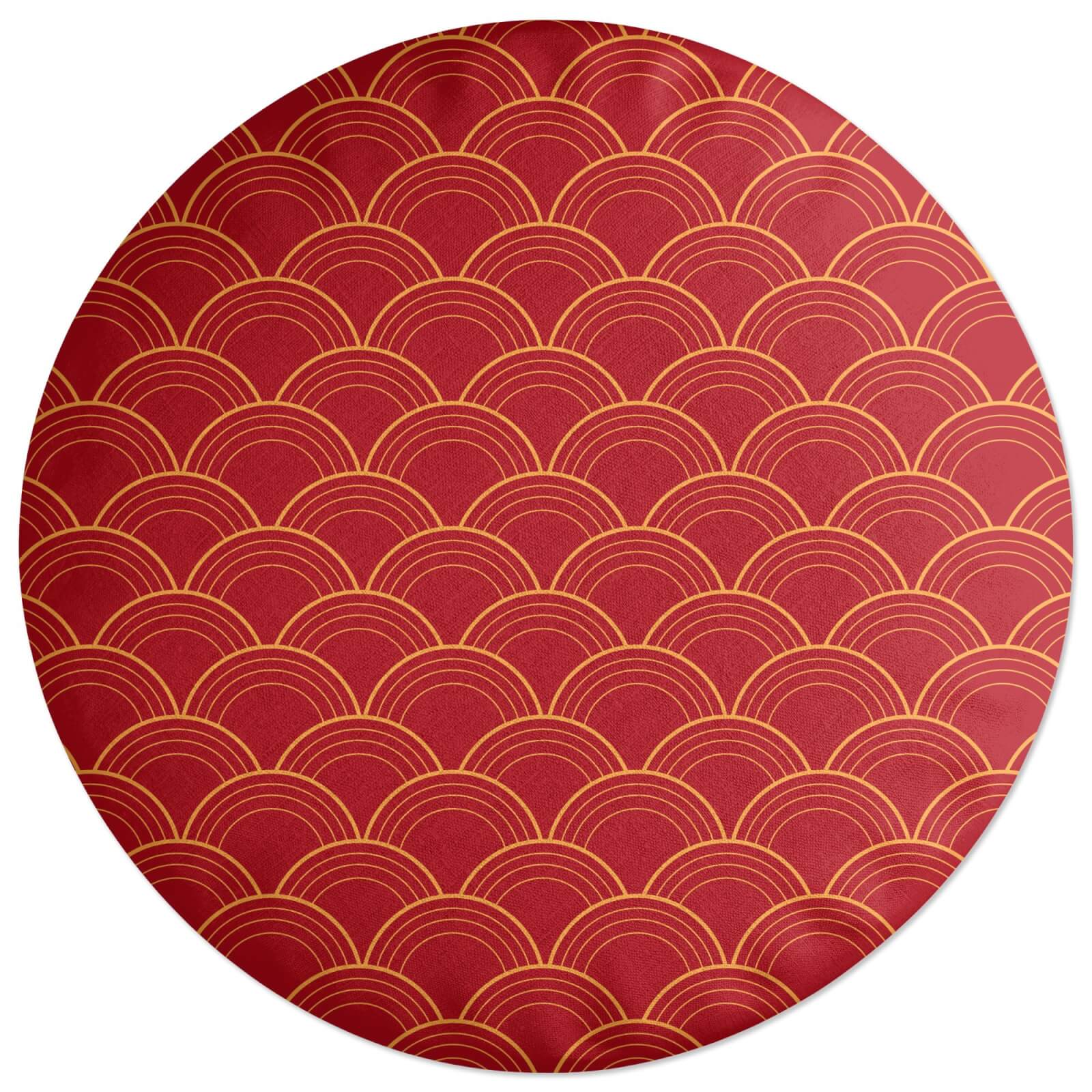 Chinese Fan Red Pattern Round Cushion