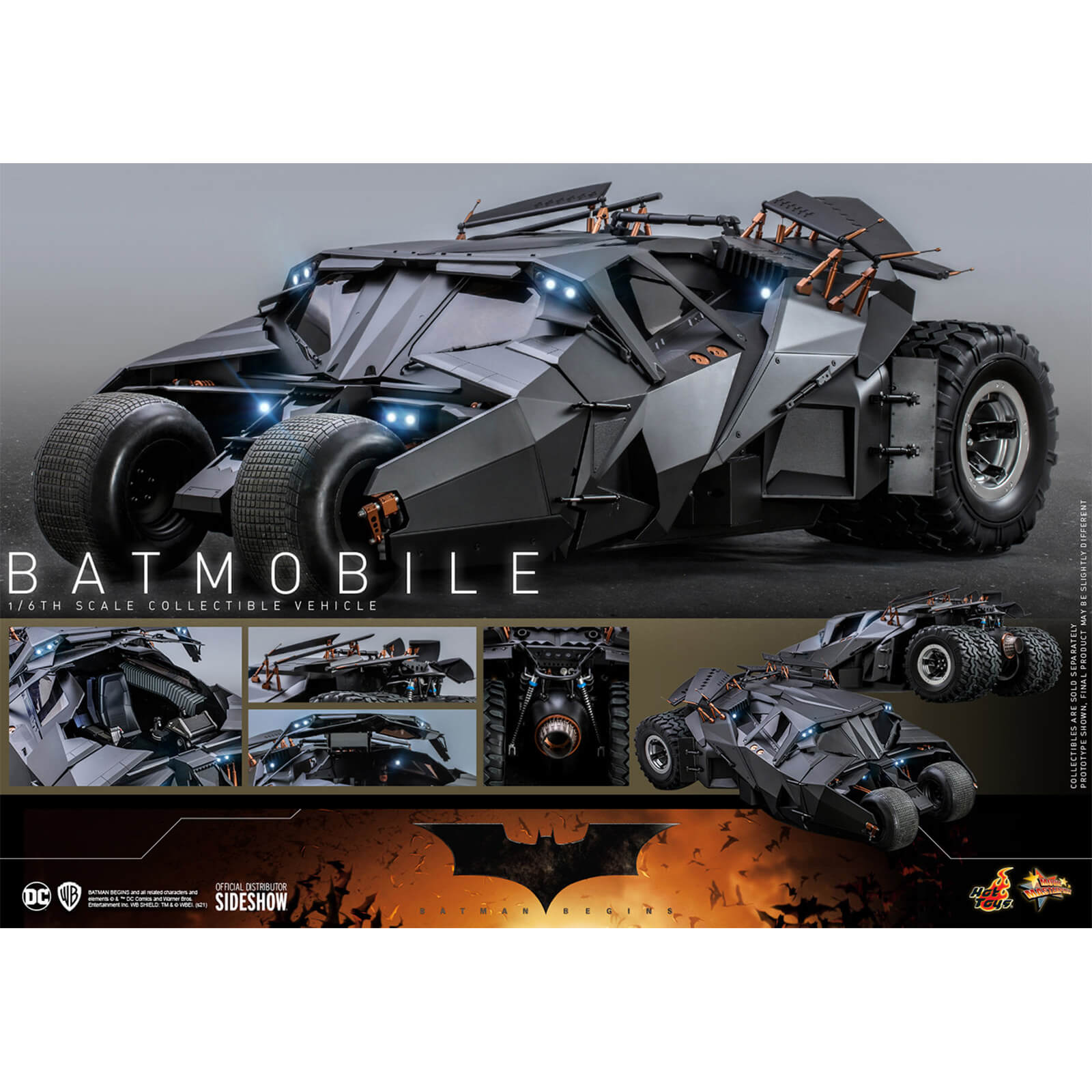 Image of Hot Toys The Dark Knight Trilogy Movie Masterpiece Actionfigur im Maßstab 1:6 Batmobile 73 cm Batman Begins
