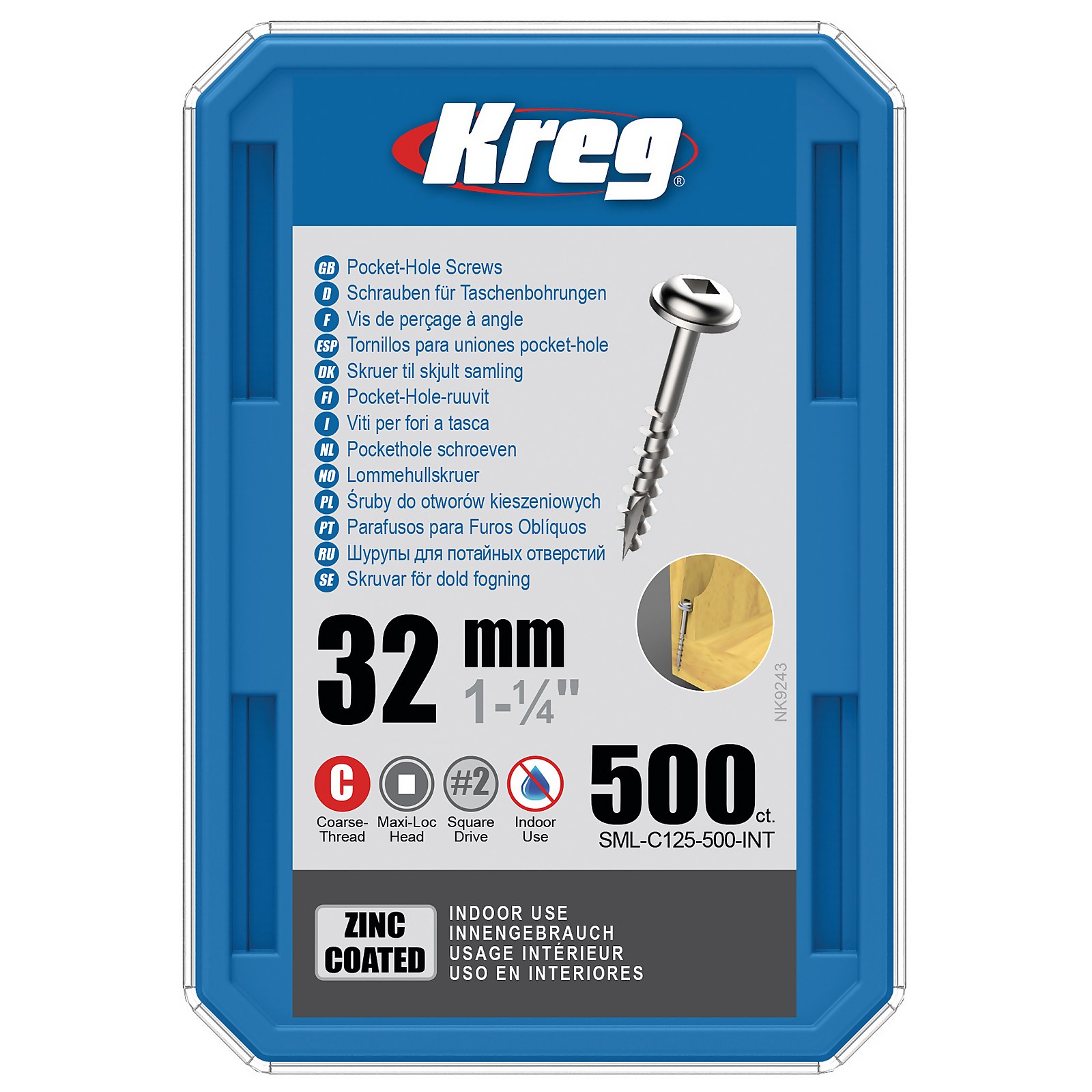 Photo of Kreg Sml-c125-500-eur Zinc Pocket-hole Screws - 32mm / 1.25 - #8 Coarse-thread- Maxi-loc - 500 Pack