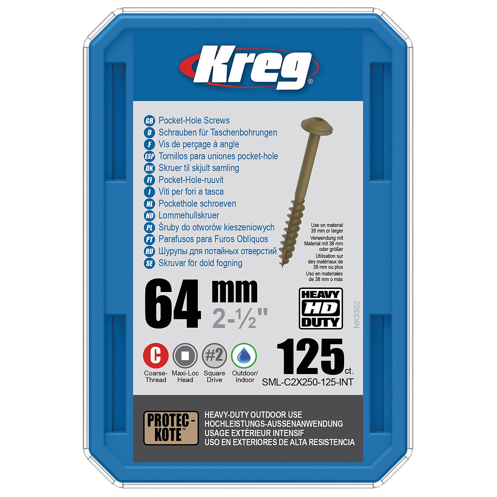 Photo of Kreg Sml-c2x250-125-eur Hd Protec-kote Pocket-hole Screws - 64mm / 2.50 - #14 Coarse-thread- Maxi-loc - 125 Pack