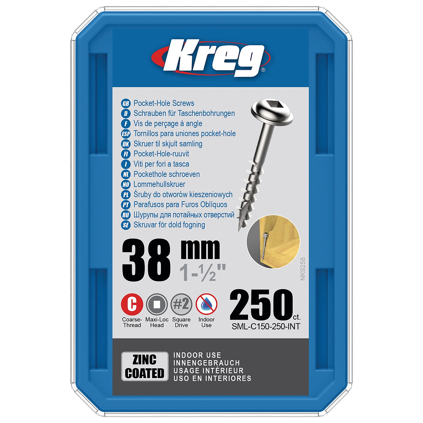 Photo of Kreg Sml-c150-250-eur Zinc Pocket-hole Screws - 38mm / 1.50 - #8 Coarse-thread- Maxi-loc - 250 Pack