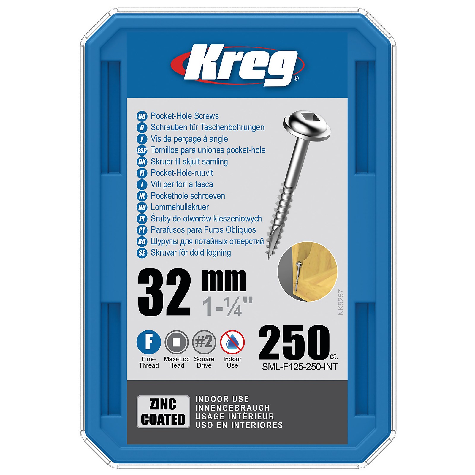 Photo of Kreg Sml-f125-250-eur Zinc Pocket-hole Screws - 32mm / 1.25 - #7 Fine-thread- Maxi-loc - 250 Pack