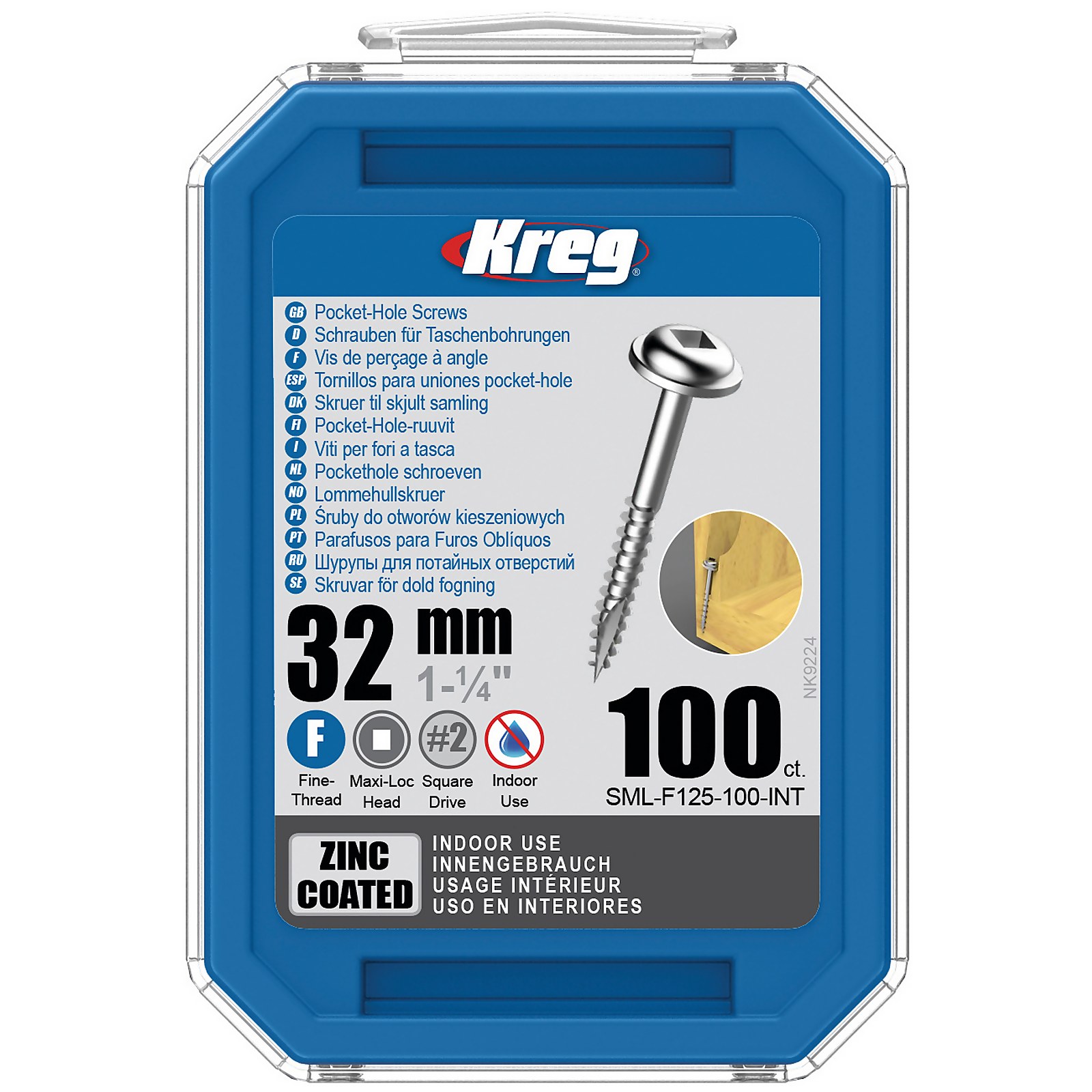 Photo of Kreg Sml-f125-100-eur Zinc Pocket-hole Screws - 32mm / 1.25 - #7 Fine-thread- Maxi-loc - 100 Pack