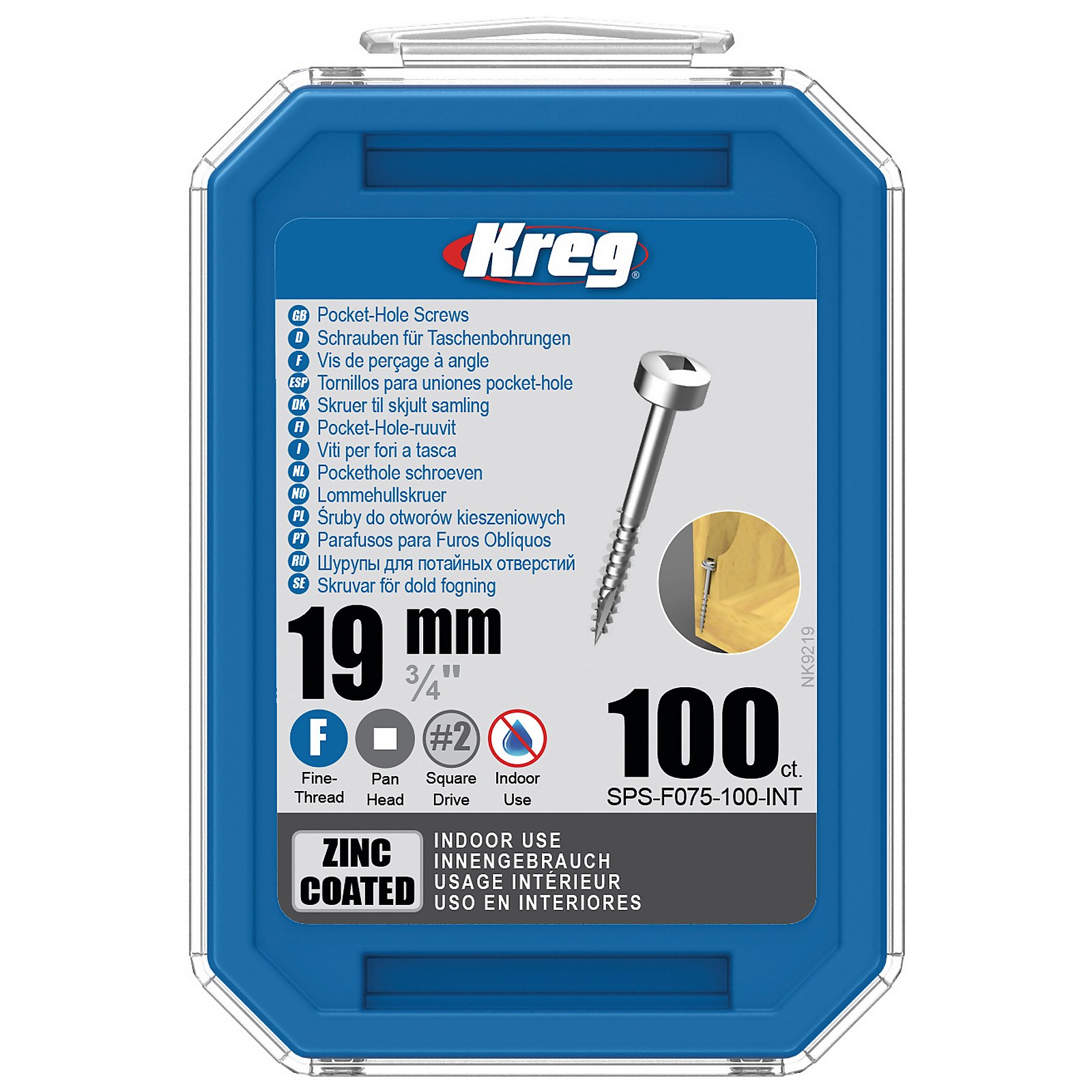 Photo of Kreg Sps-f075-100-eur Zinc Pocket-hole Screws - 19mm / 0.75 - #6 Fine-thread- Pan Head - 100 Pack