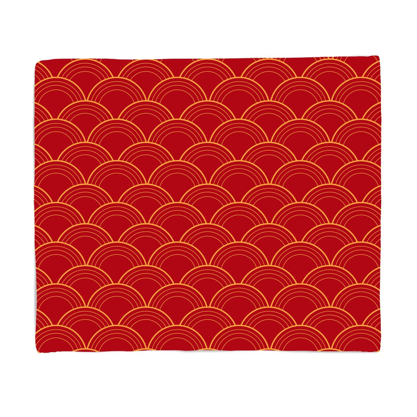 Chinese Fan Red Pattern Fleece Blanket - S
