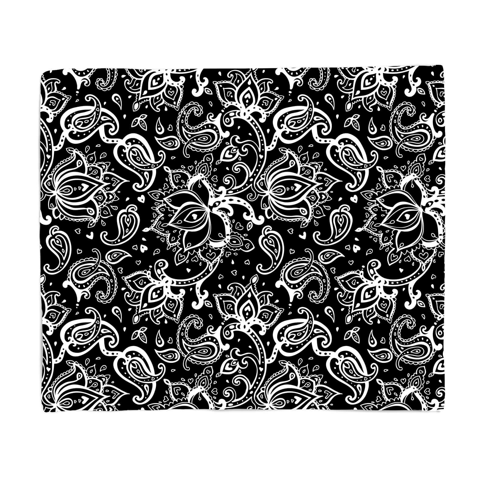 Monochrome Floral Paisley Fleece Blanket - S
