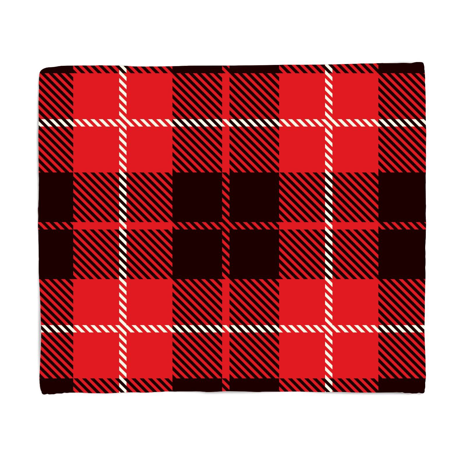 Black, Red And White Large Box Tartan Fleece Blanket - S