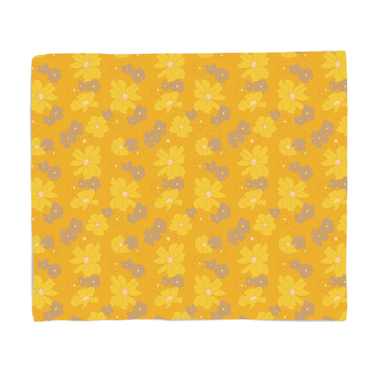Yellow 60s Flower Fleece Blanket - S