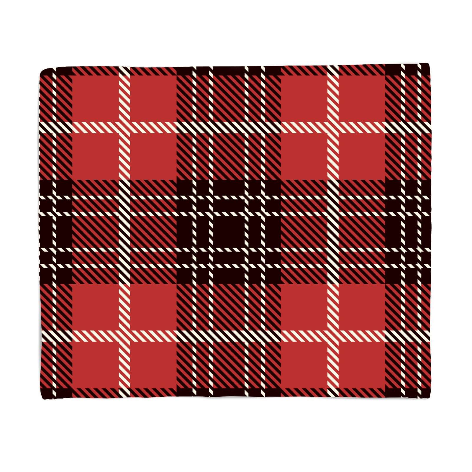 Red, Black & White Tartan Fleece Blanket - S