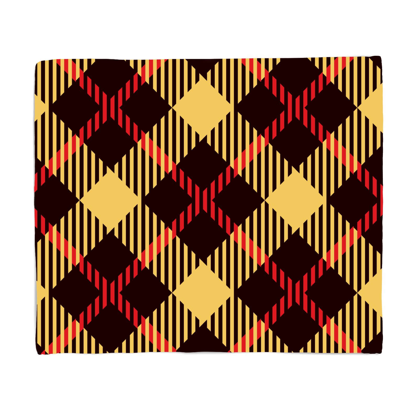 Red, Yellow & Black Diamond Tartan Fleece Blanket - S