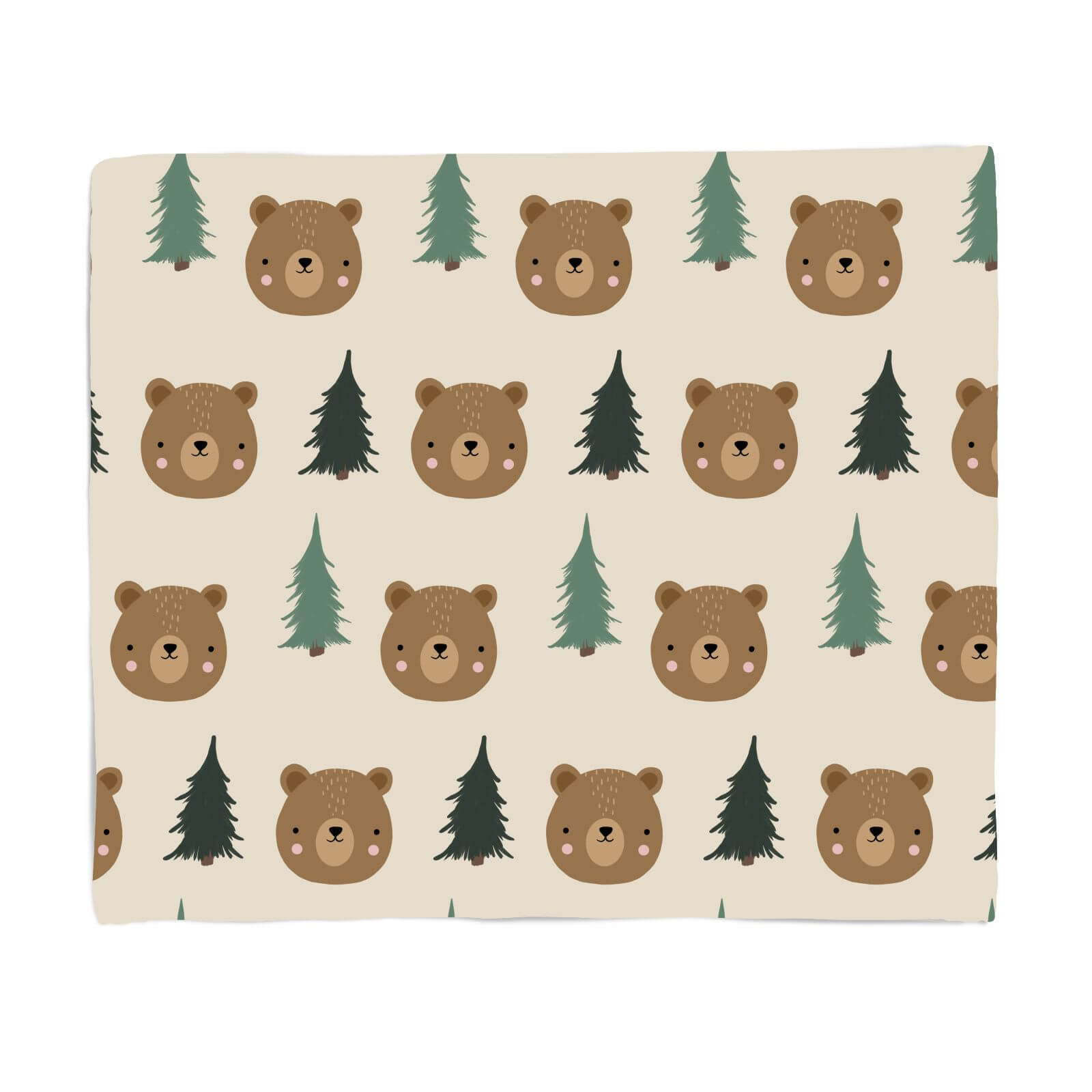 Bear And Forest Pattern Fleece Blanket - S