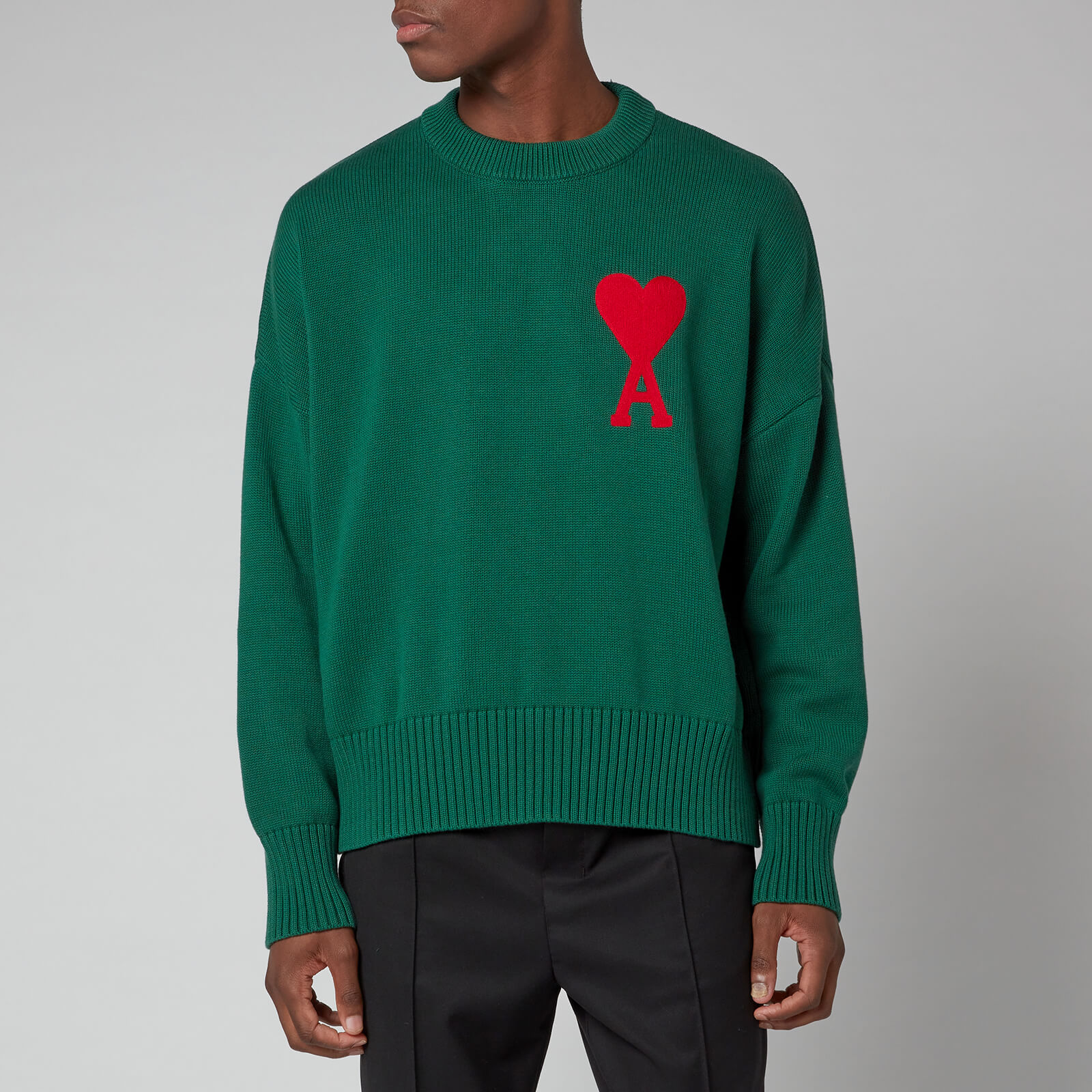 AMI Men's Oversized De Coeur Logo Jumper - Green - XS