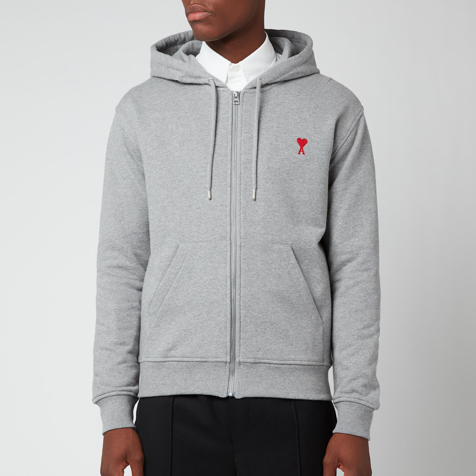 AMI Men's De Coeur Zipped Hoodie - Heather Grey - M