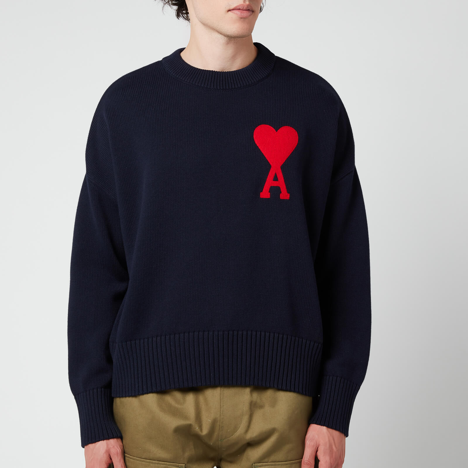 AMI Men's Oversized De Coeur Logo Jumper - Navy - S
