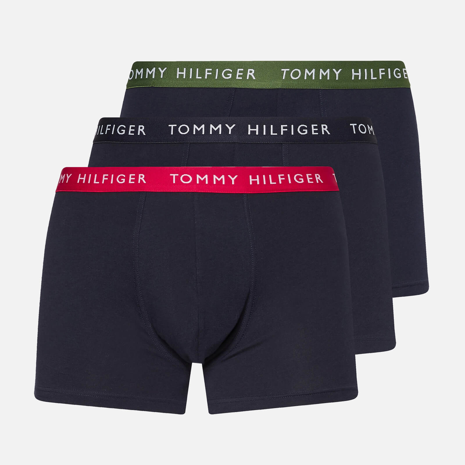 Tommy Hilfiger Men's 3-Pack Contrast Waistband Trunks - Blaze Red/Desert Sky/Golfway Green - XL