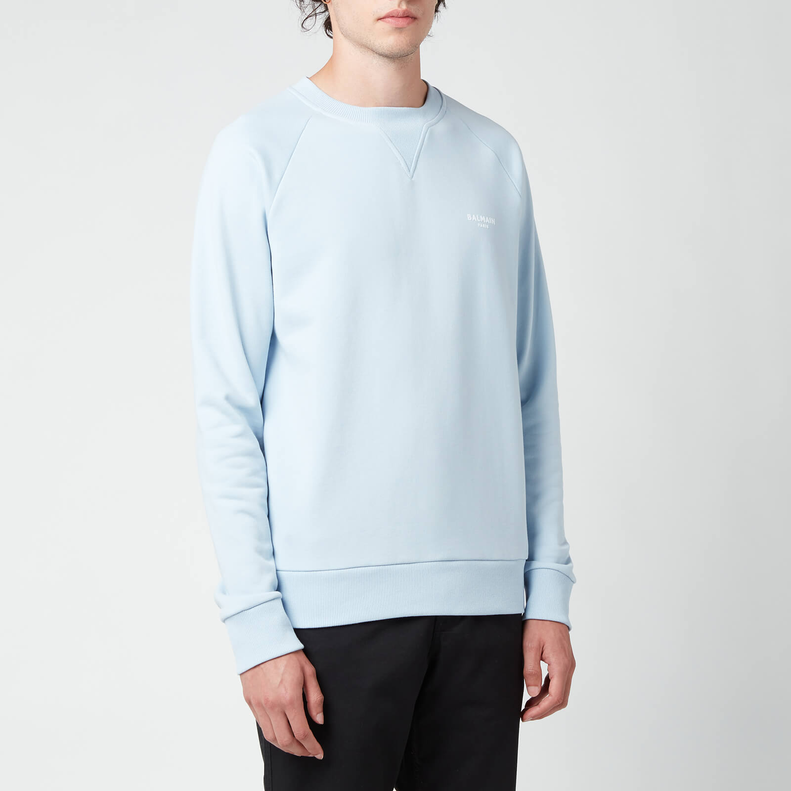 Balmain Men's Eco Design Flock Sweatshirt - Pale Blue/White - S