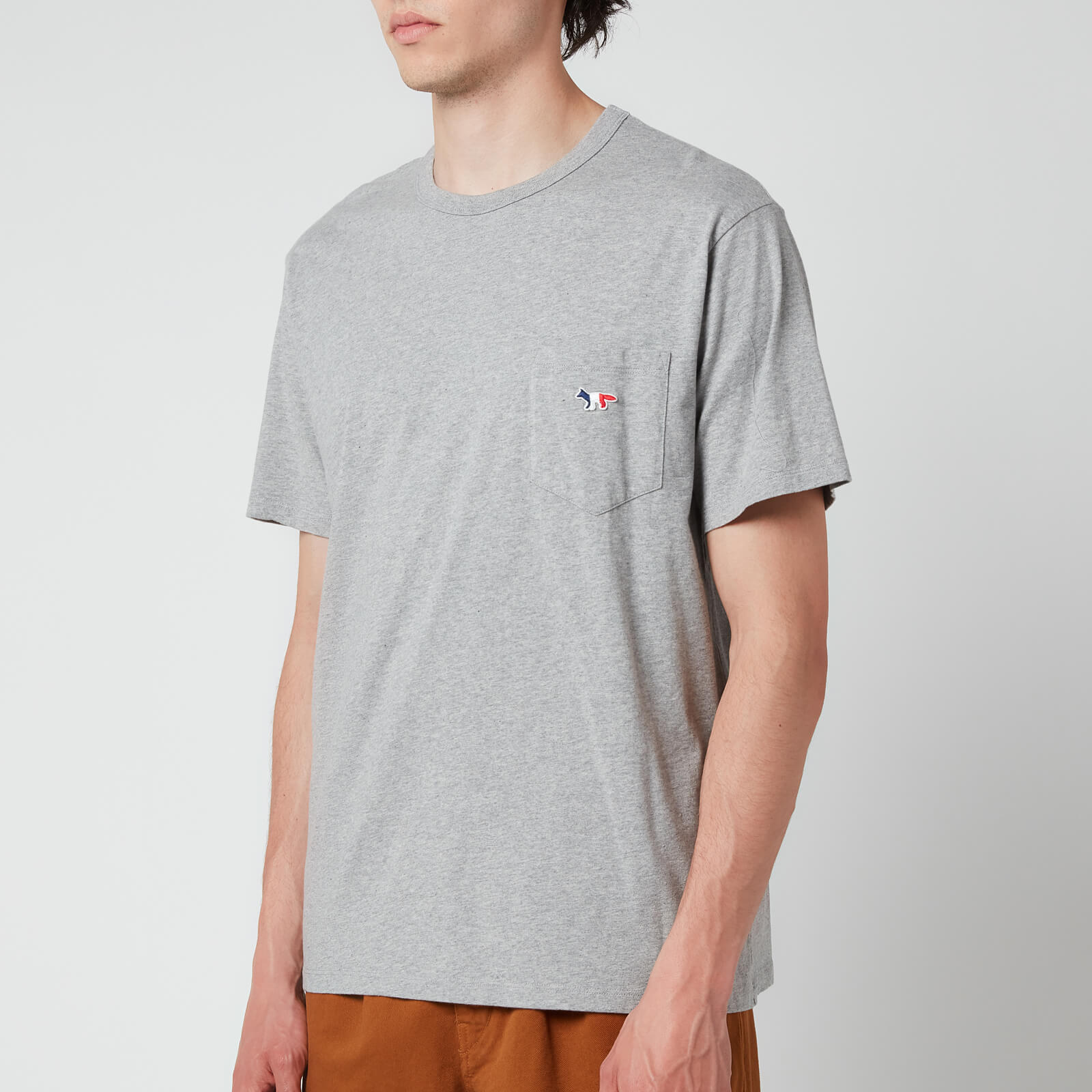 Maison Kitsuné Men's Tricolour Fox Patch Classic Pocket T-Shirt - Grey Melange - S