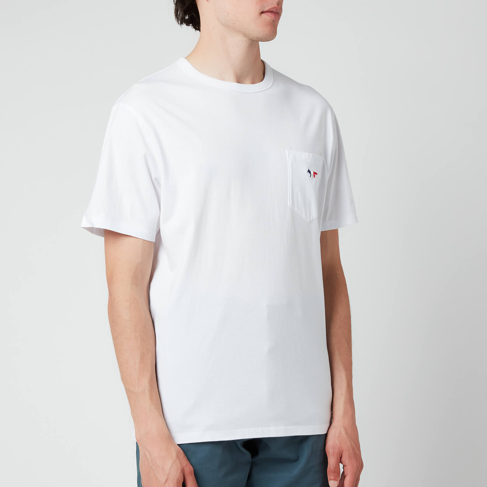 Maison Kitsuné Men's Tricolour Fox Patch Classic Pocket T-Shirt - White - L