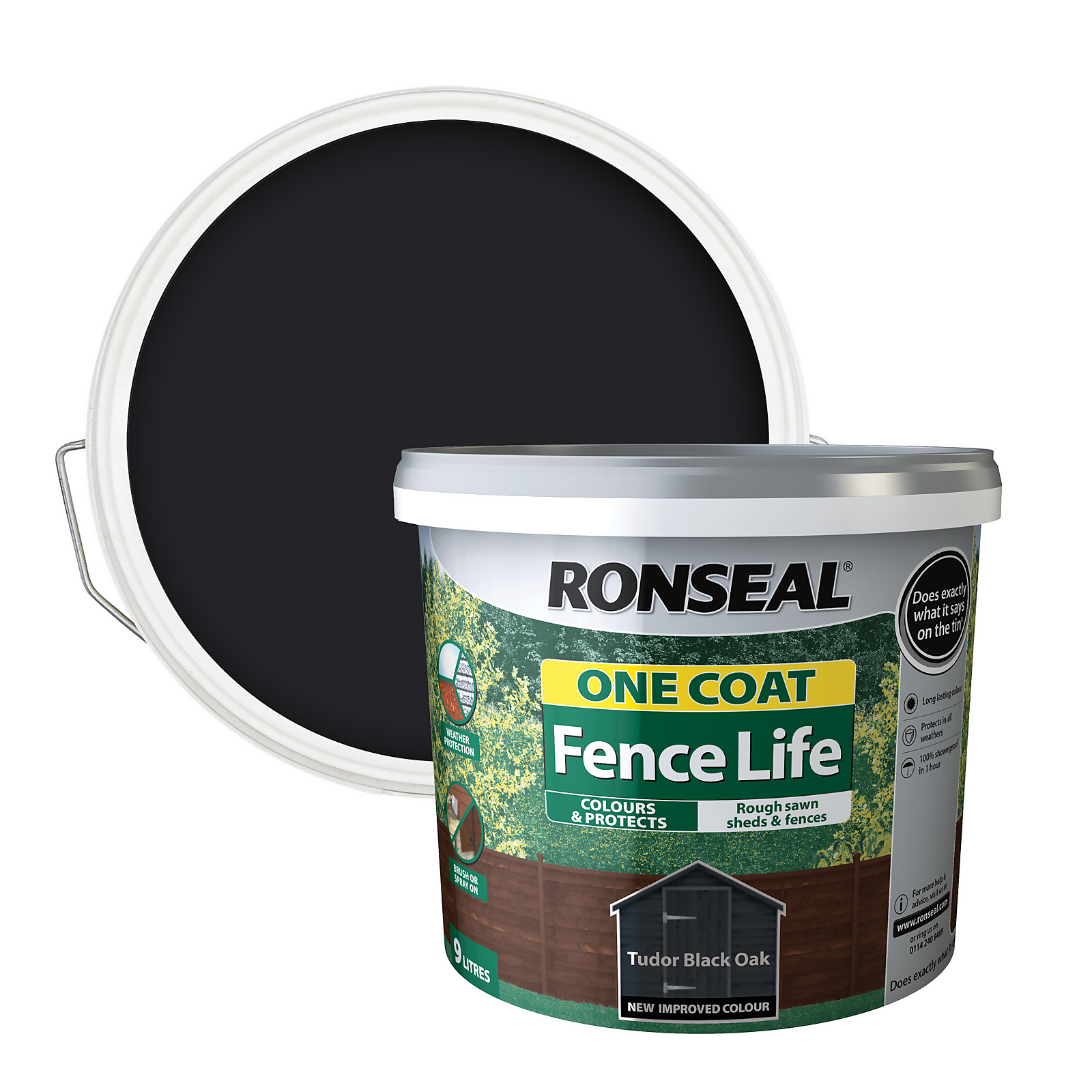 Photo of Ronseal One Coat Fence Life Paint Tudor Black Oak - 9l