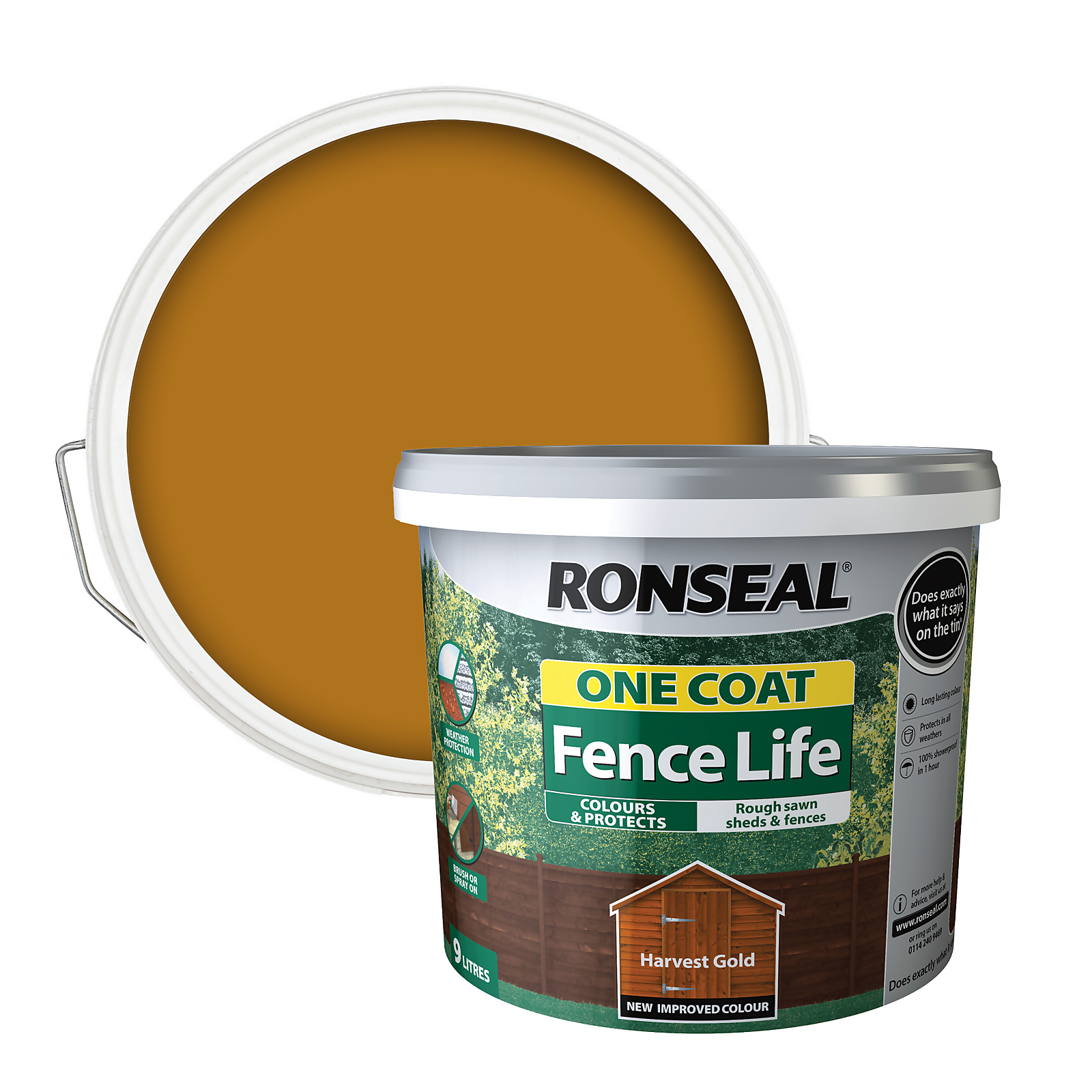 Ronseal One Coat Fence Life Paint Tudor Harvest Gold - 9L