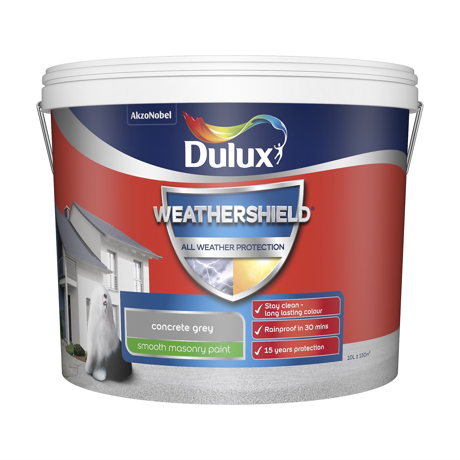 Photo of Dulux Weathershield Smooth Masonry Paint - Concrete Grey - 10l