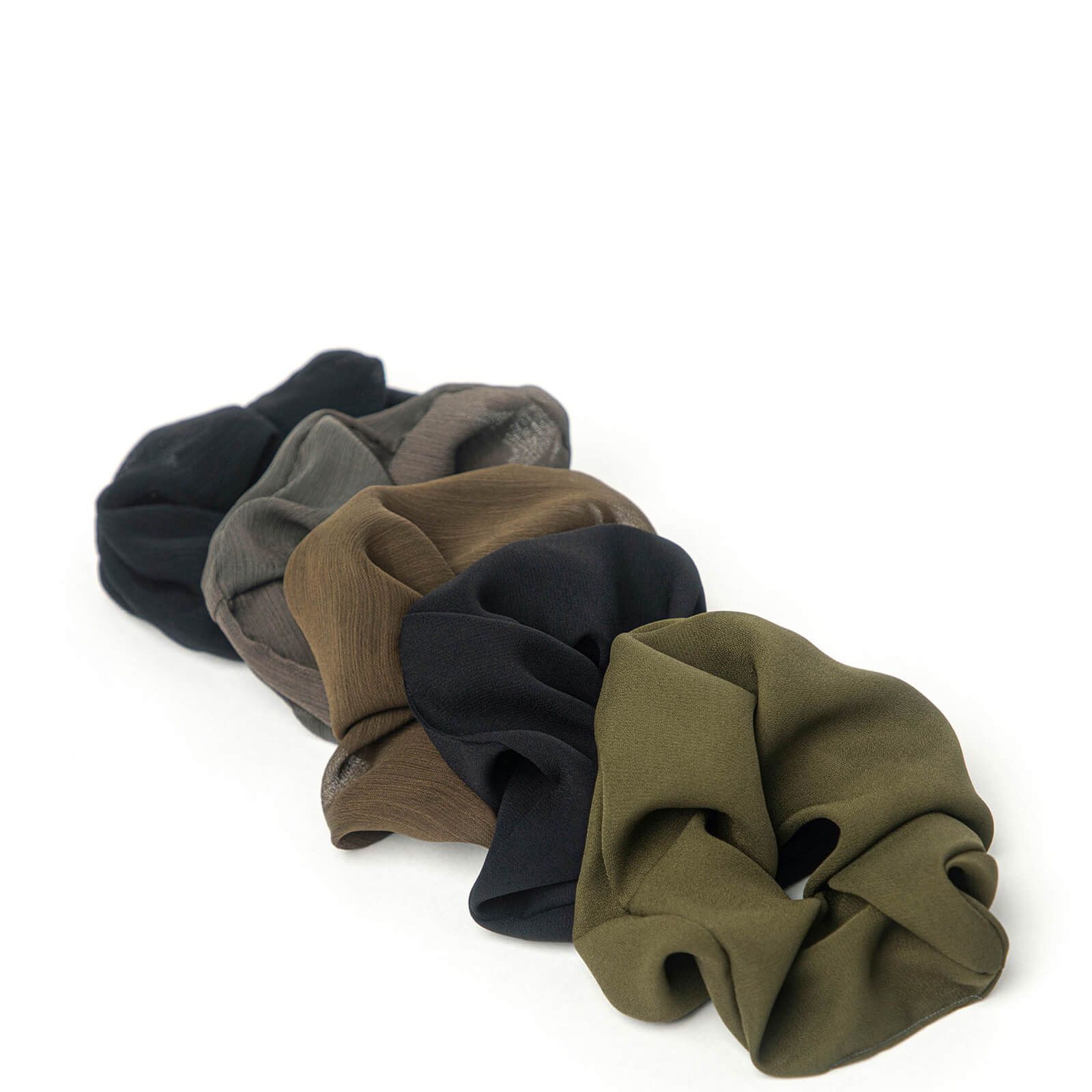 

Kitsch Crepe Scrunchies 5 Piece Set (Various Colours) - Moss