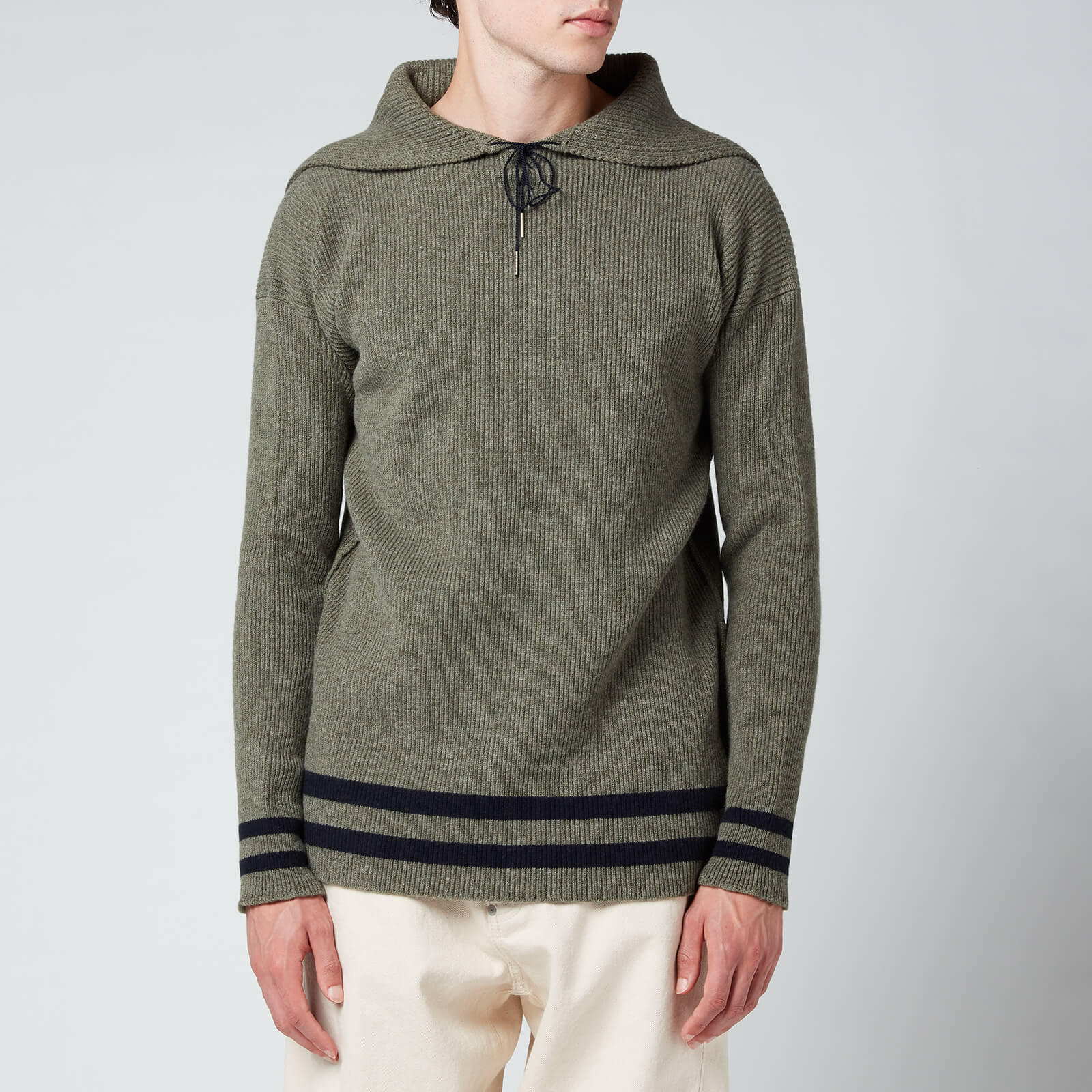 Maison Margiela Men's Relaxed Collar Pullover Hoodie - Military/Navy - S