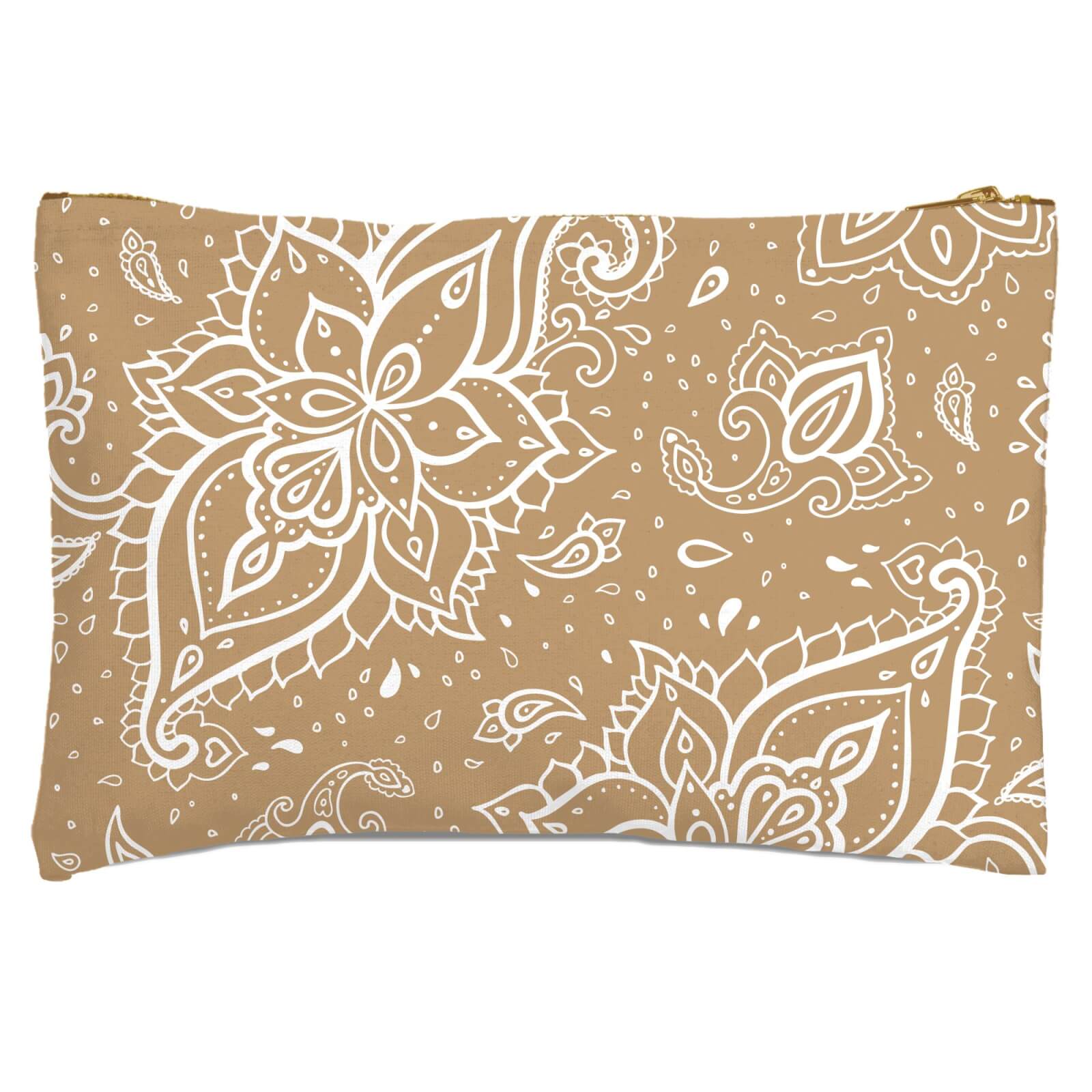 Dark Beige Paisley Zipped Pouch