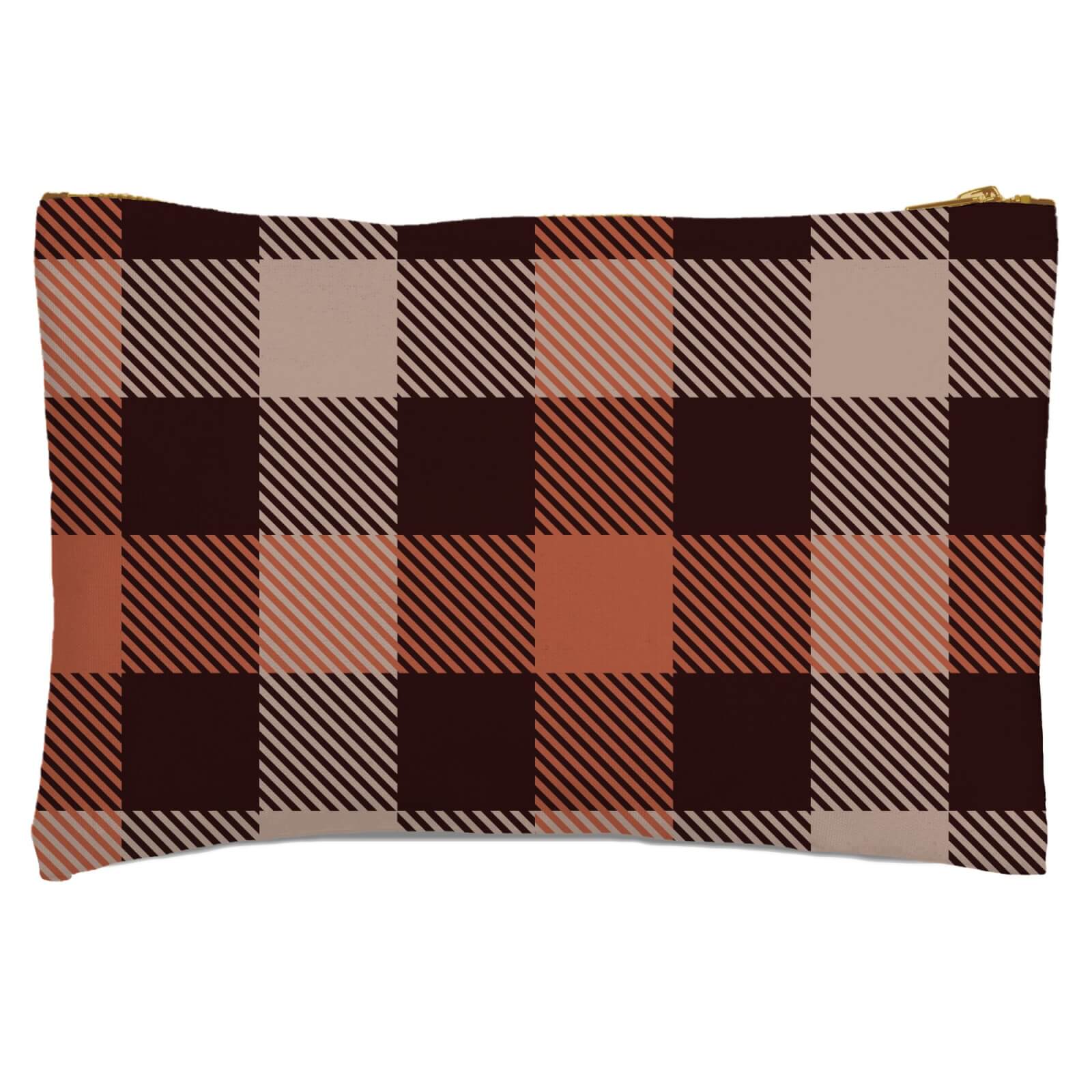Brown Checkered Tartan Zipped Pouch