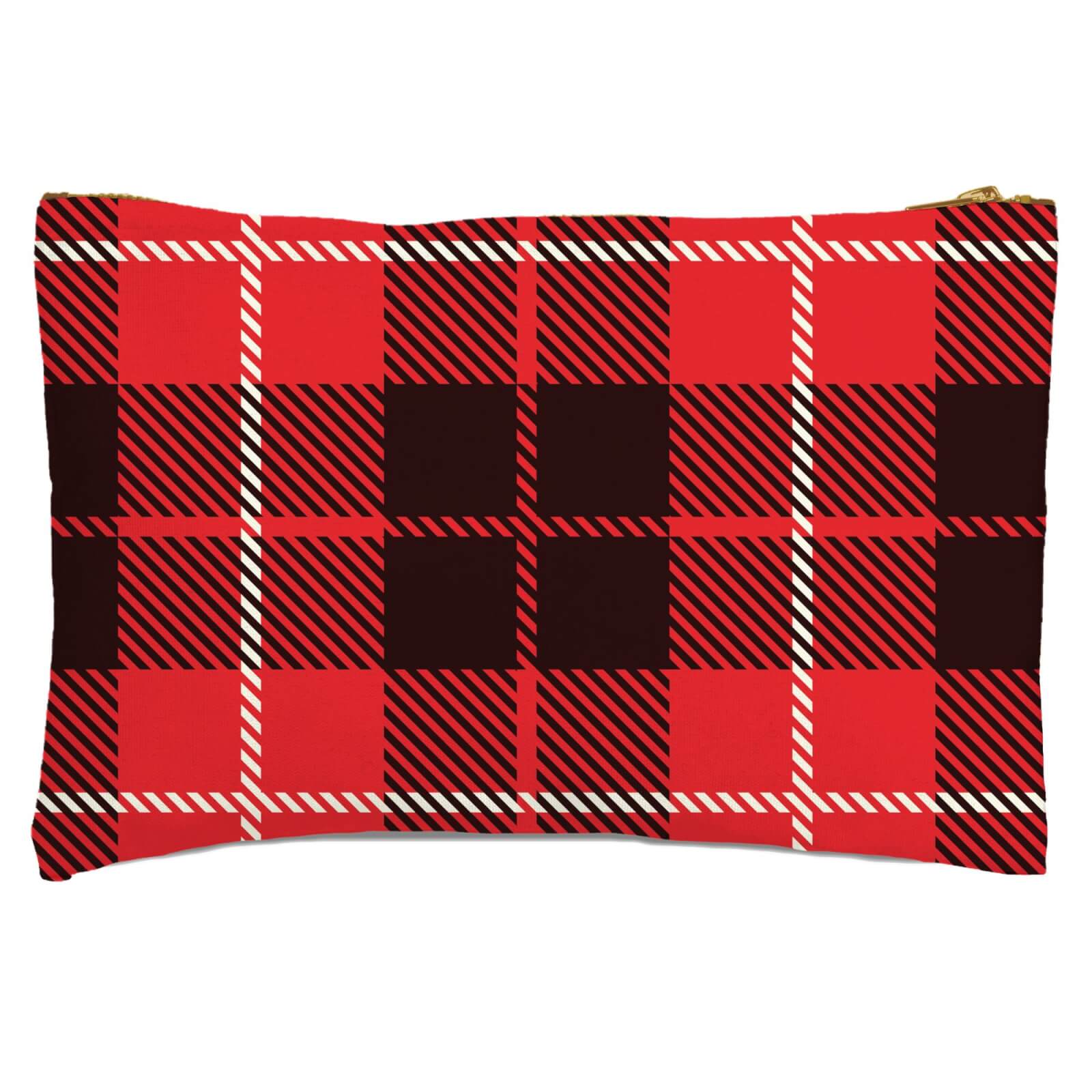 Black, Red And White Large Box Tartan Zipped Pouch