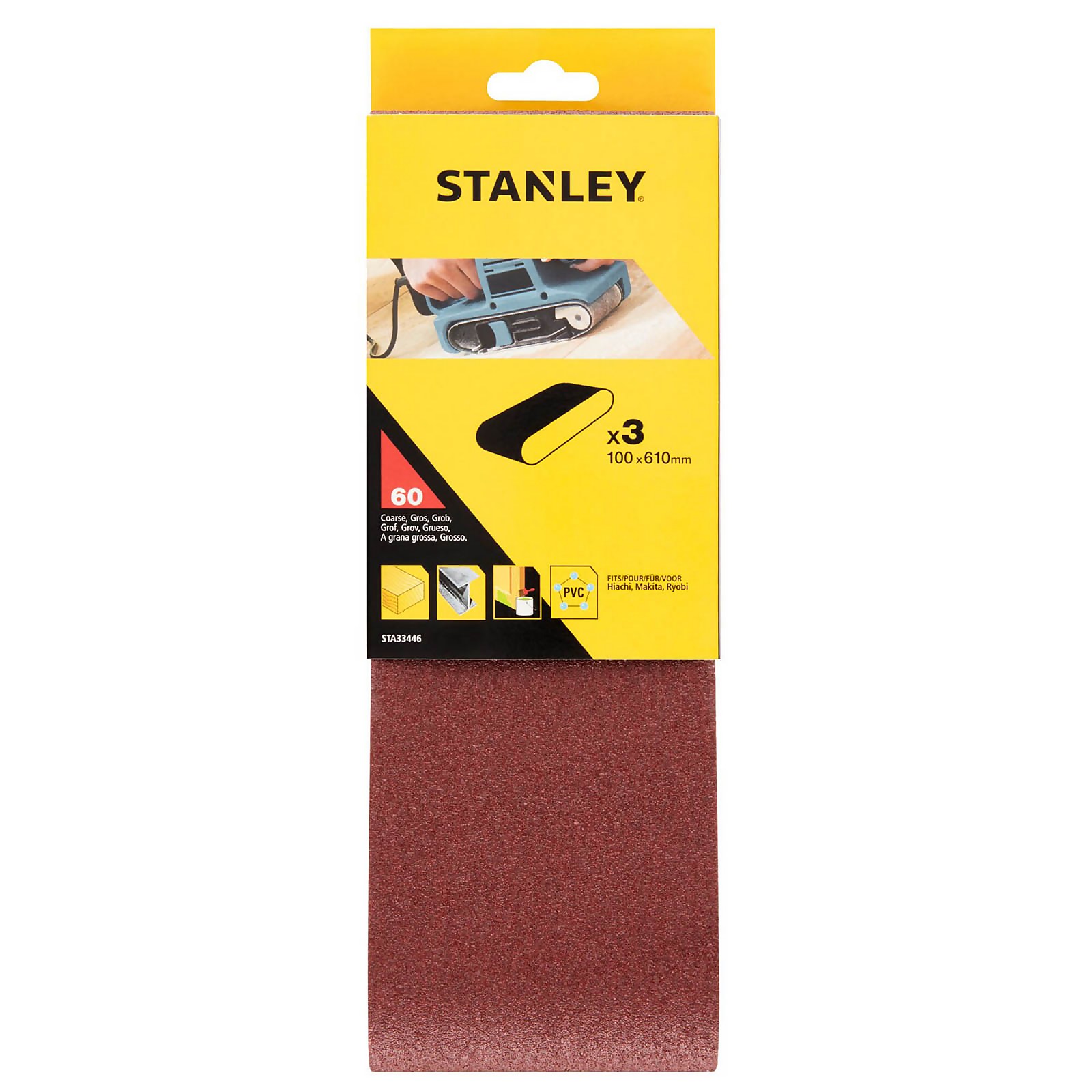 Photo of Stanley Sanding Belt Sheets 100 X 610mm – Pack Of 3 60g -sta33446-xj-
