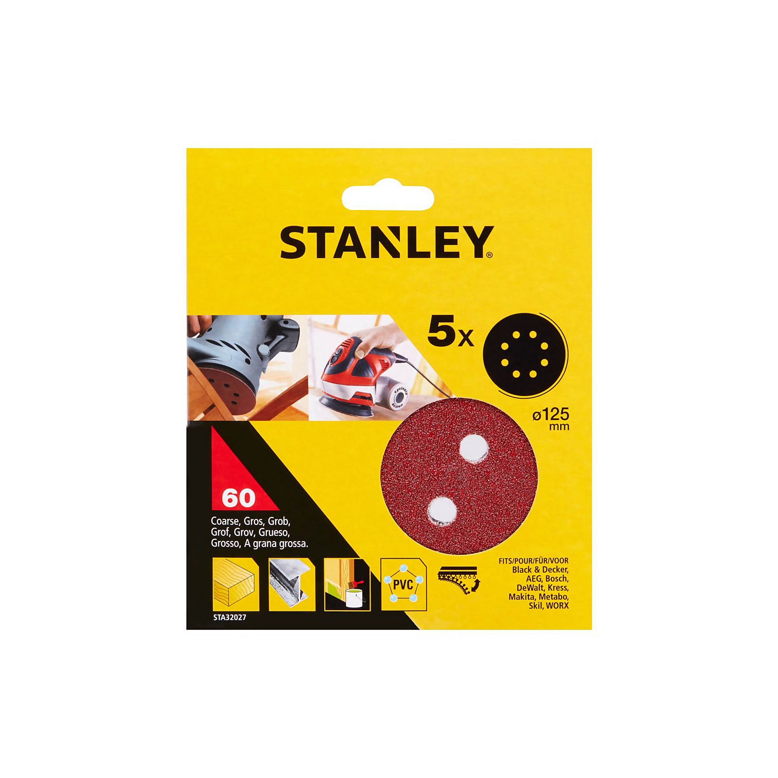 Photo of Stanley Random Orbital Sanding Discs 125mm – Pack Of 5 60g -sta32027-xj-