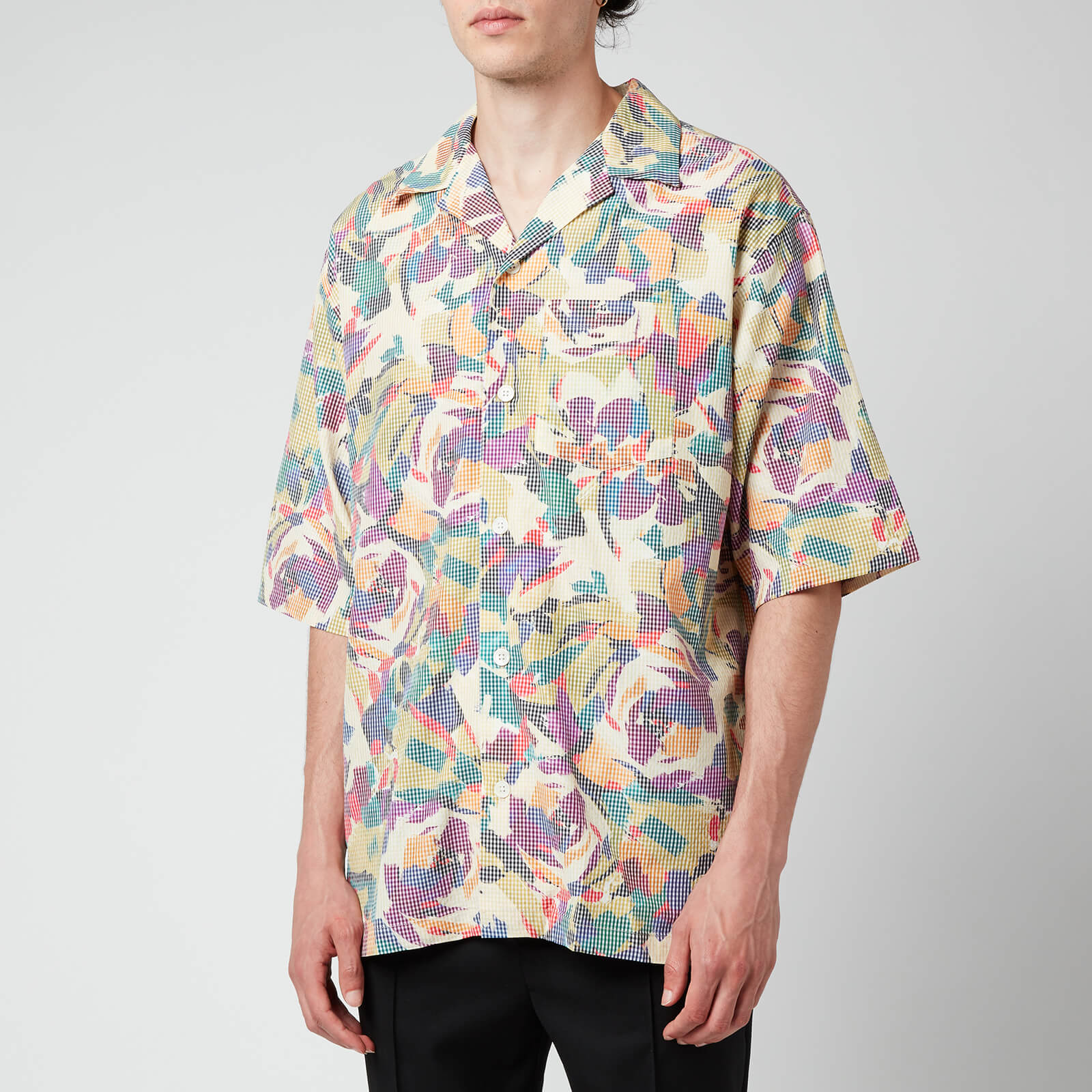 KENZO Men's Floral Seersucker Short Sleeve Shirt - Khaki - L