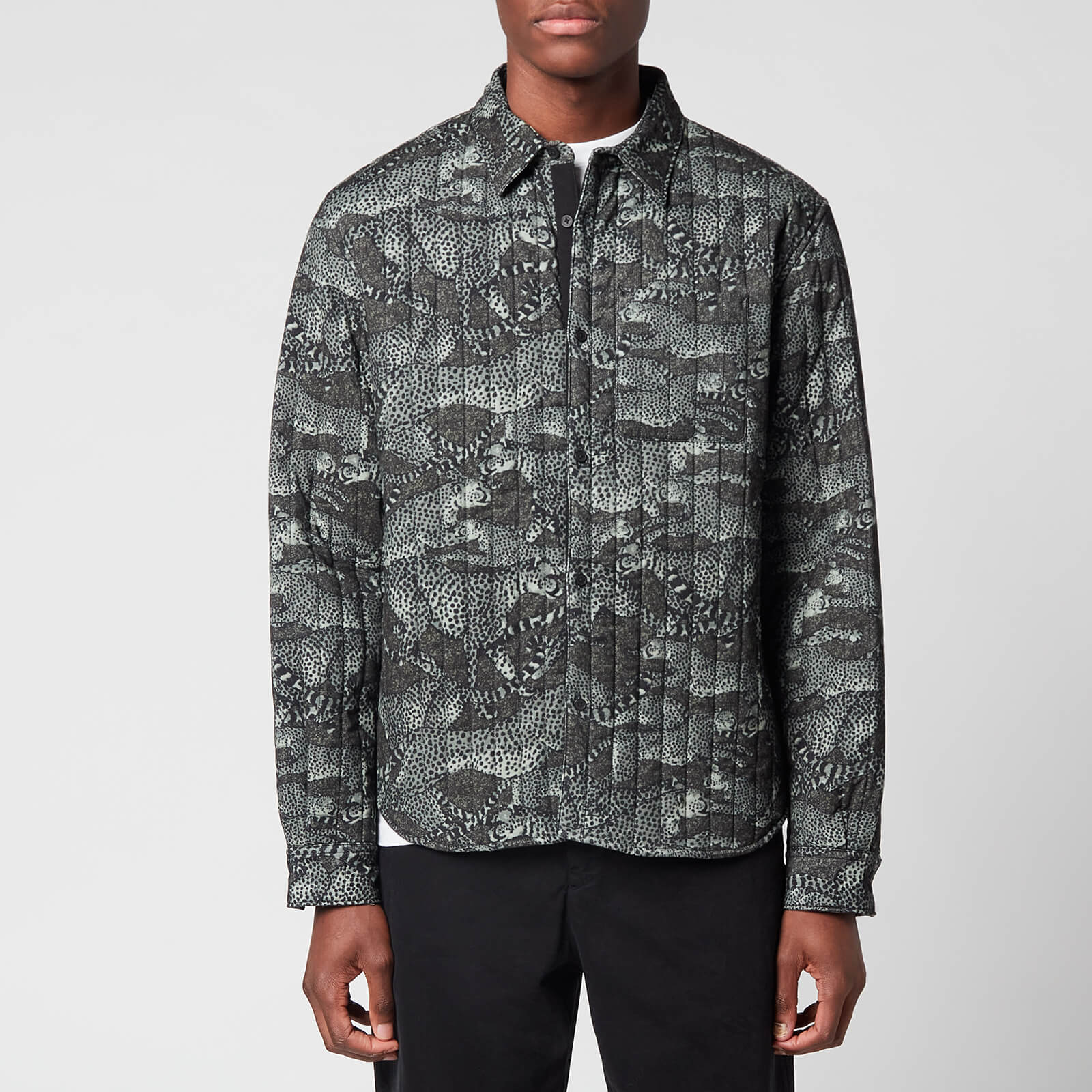 kenzo men's printed quilted shirt - lime tea - m