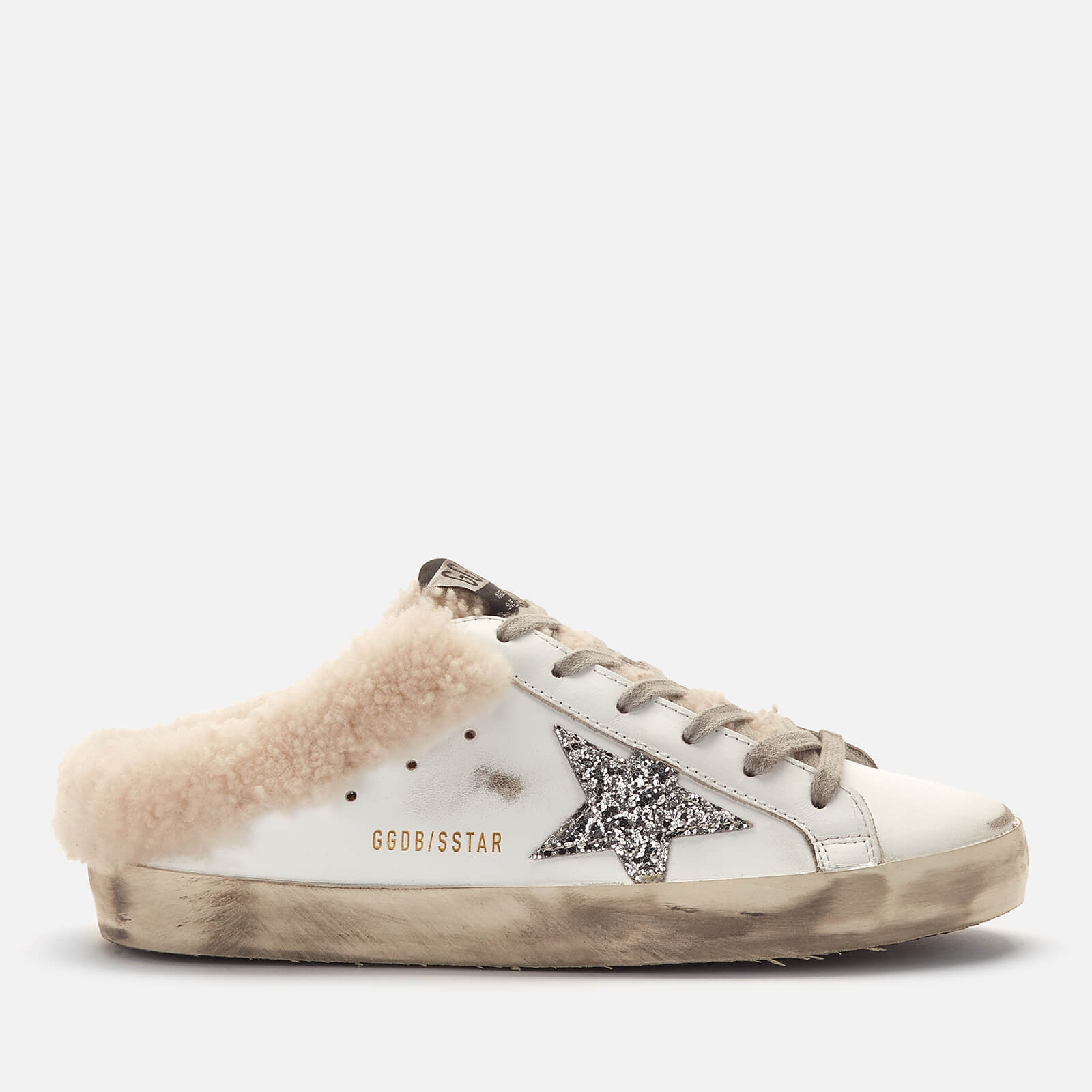 Golden Goose Deluxe Brand Women's Superstar Sabot Leather/Shearling Slip-On Trainers - White/Silver/Beige - UK 3