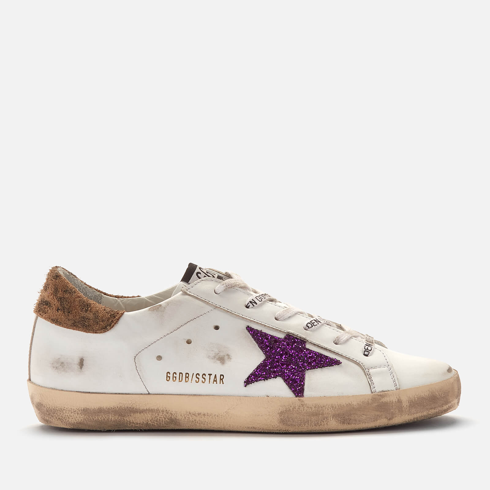 Golden Goose Deluxe Brand Women's Superstar Leather Trainers - White/Purple/Beige Brown - UK 7