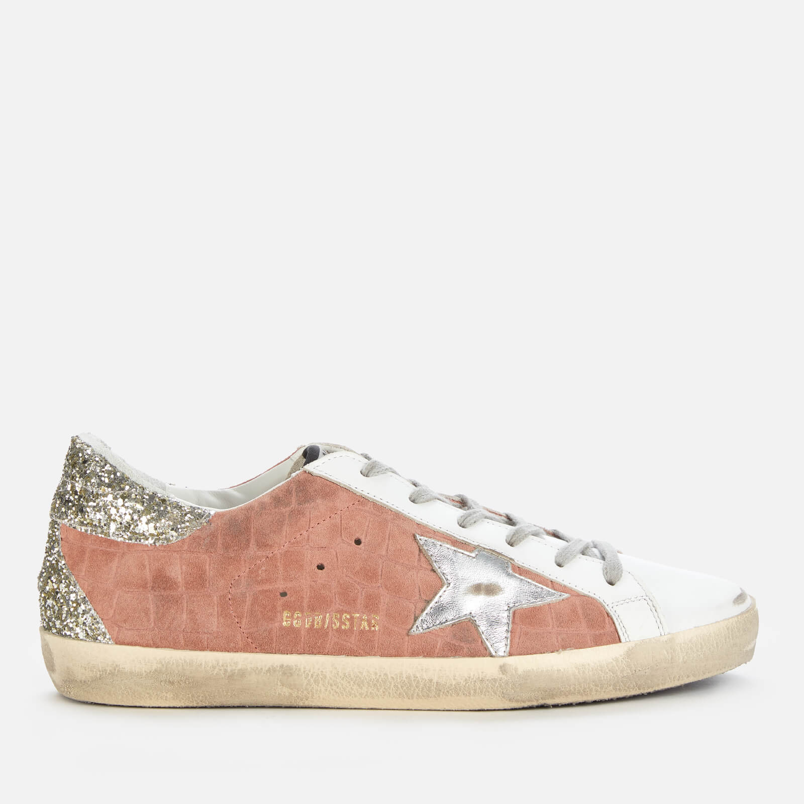 golden goose women's superstar croc printed leather trainers - mauve/white/silver - uk 8