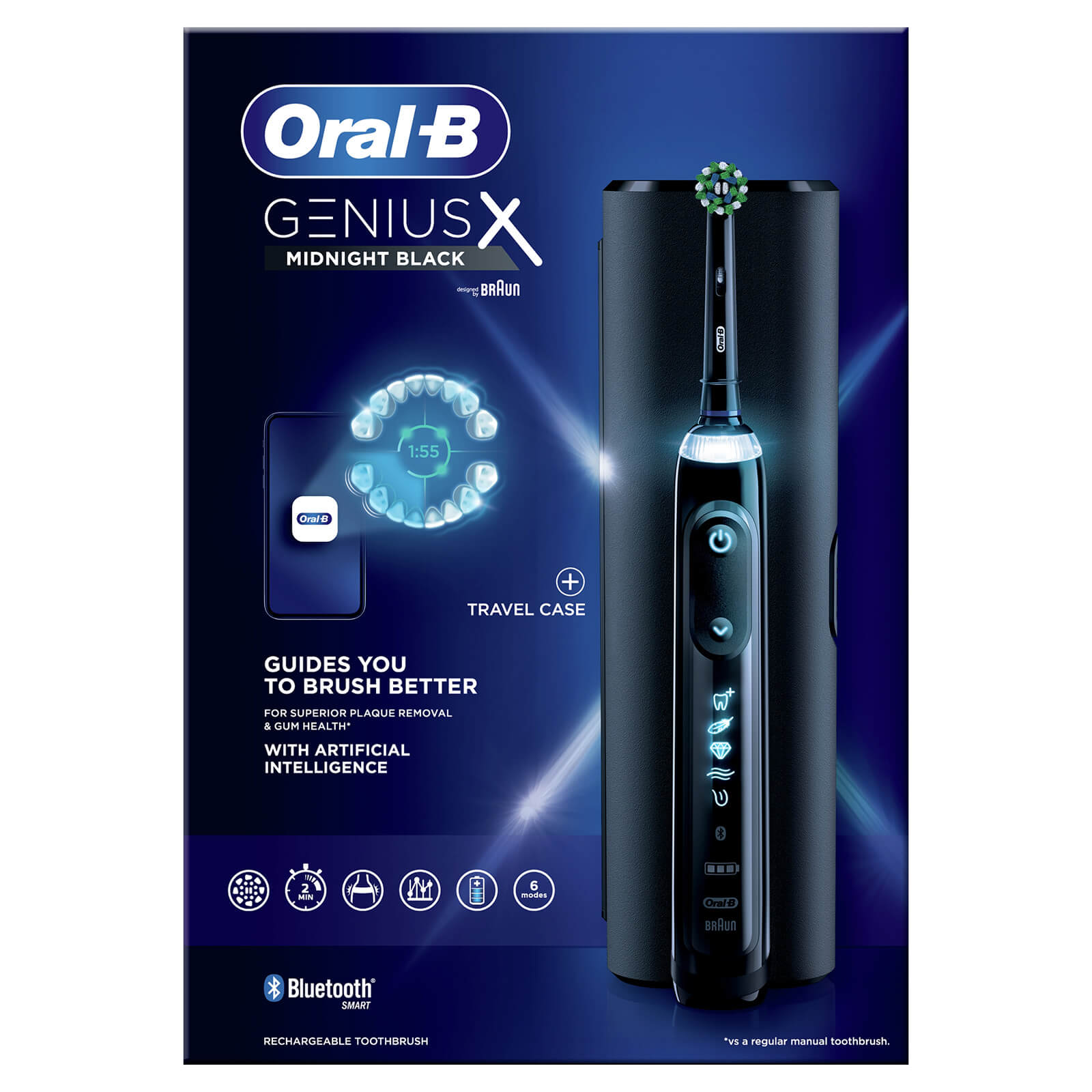 Oral-B Genius X Black Electric Toothbrush with Travel Case - Toothbrush