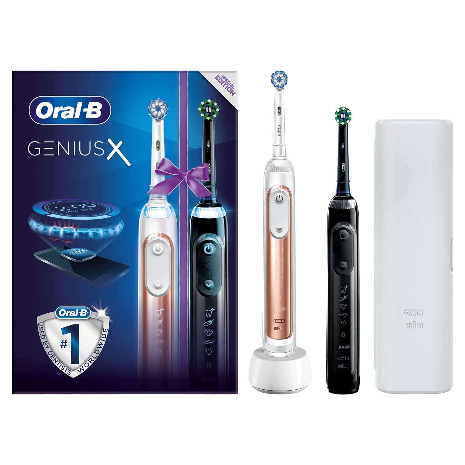 Oral-B Genius X Duo Pack of Two Electric Toothbrushes, Rose Gold & Black - Toothbrush