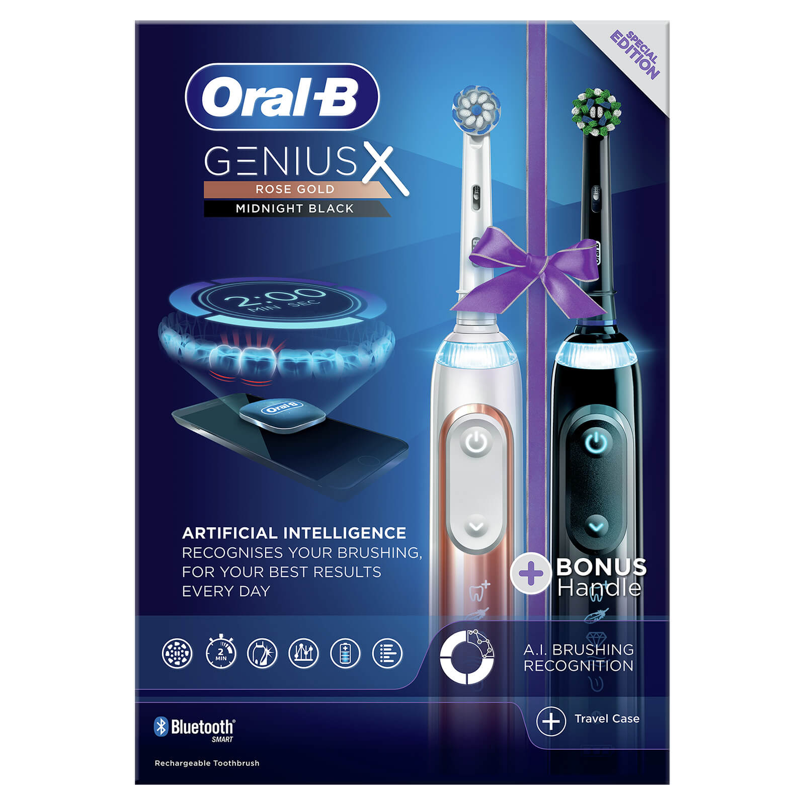 Oral-B Genius X Duo Pack of Two Electric Toothbrushes, Rose Gold & Black - Toothbrush
