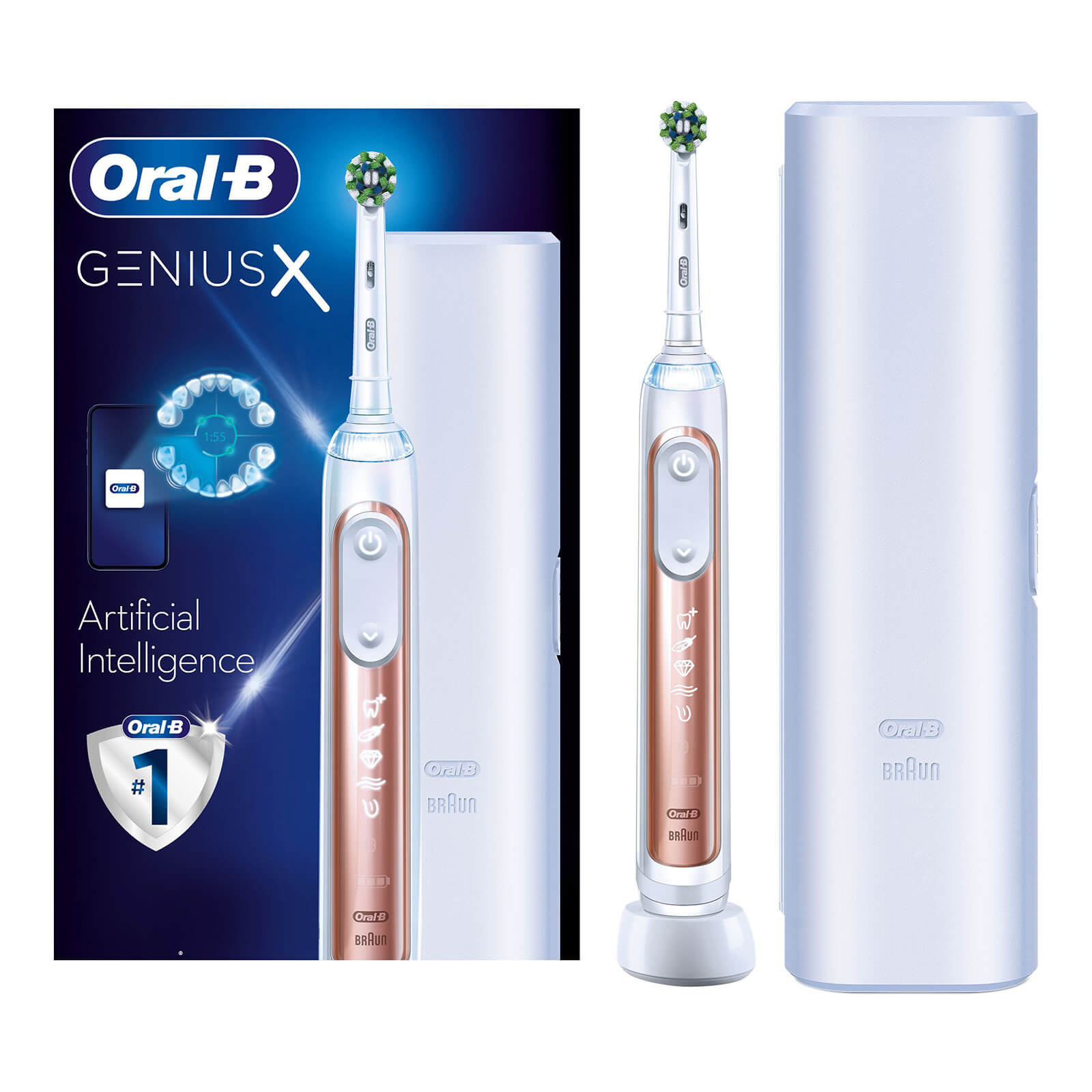 Oral-B Genius X Rose Gold Electric Toothbrush with Travel Case - Toothbrush