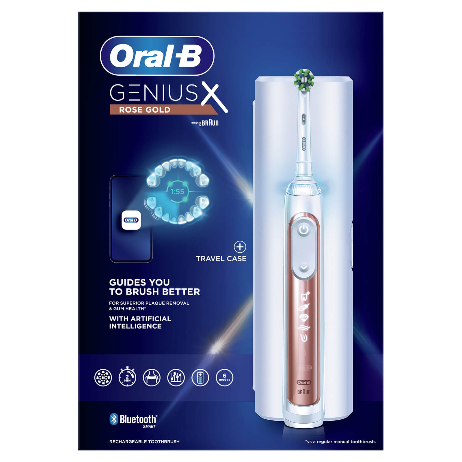 Oral-B Genius X Rose Gold Electric Toothbrush with Travel Case - Toothbrush