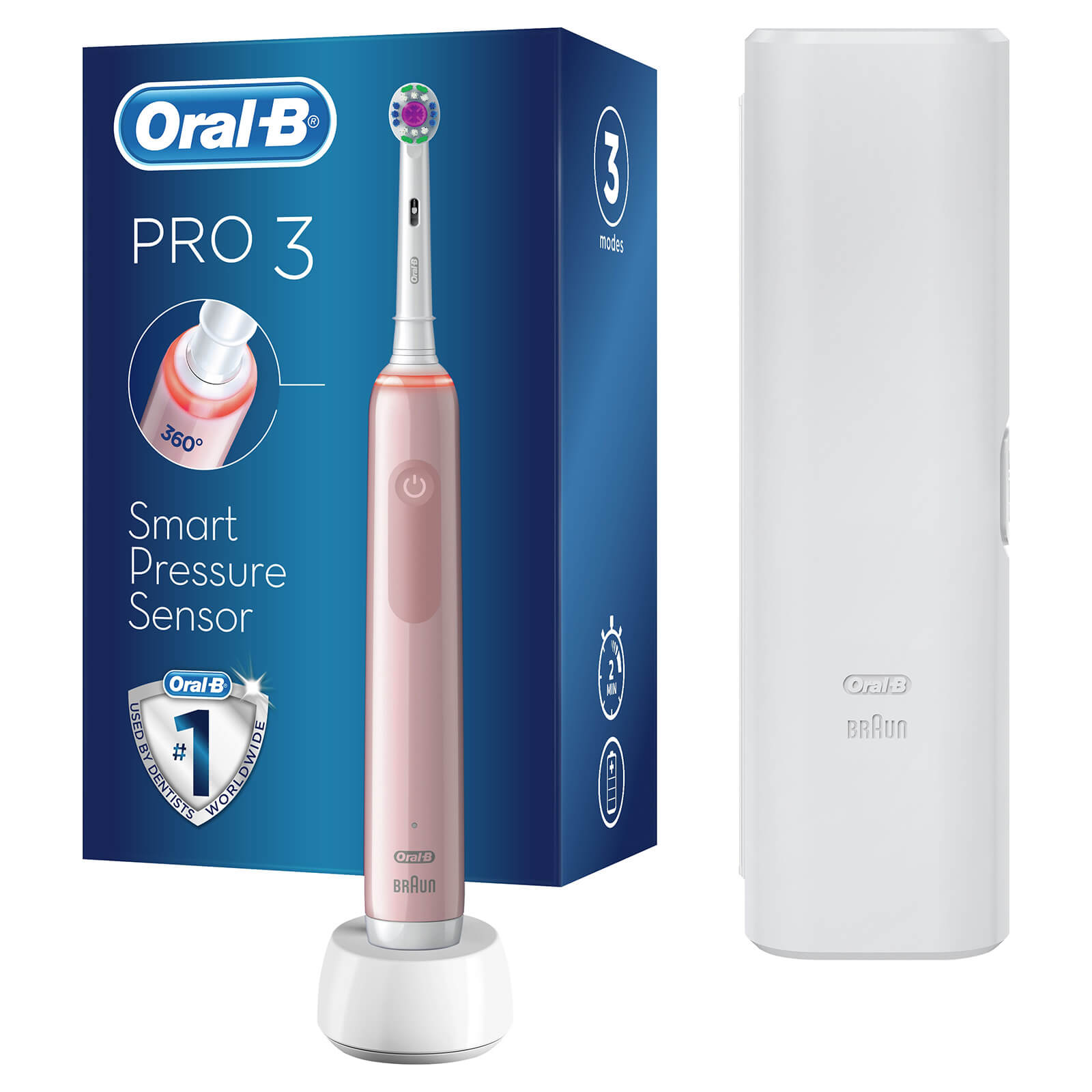 Oral-B Pro 3500 3D White Pink Electric Toothbrush with Travel Case - Toothbrush