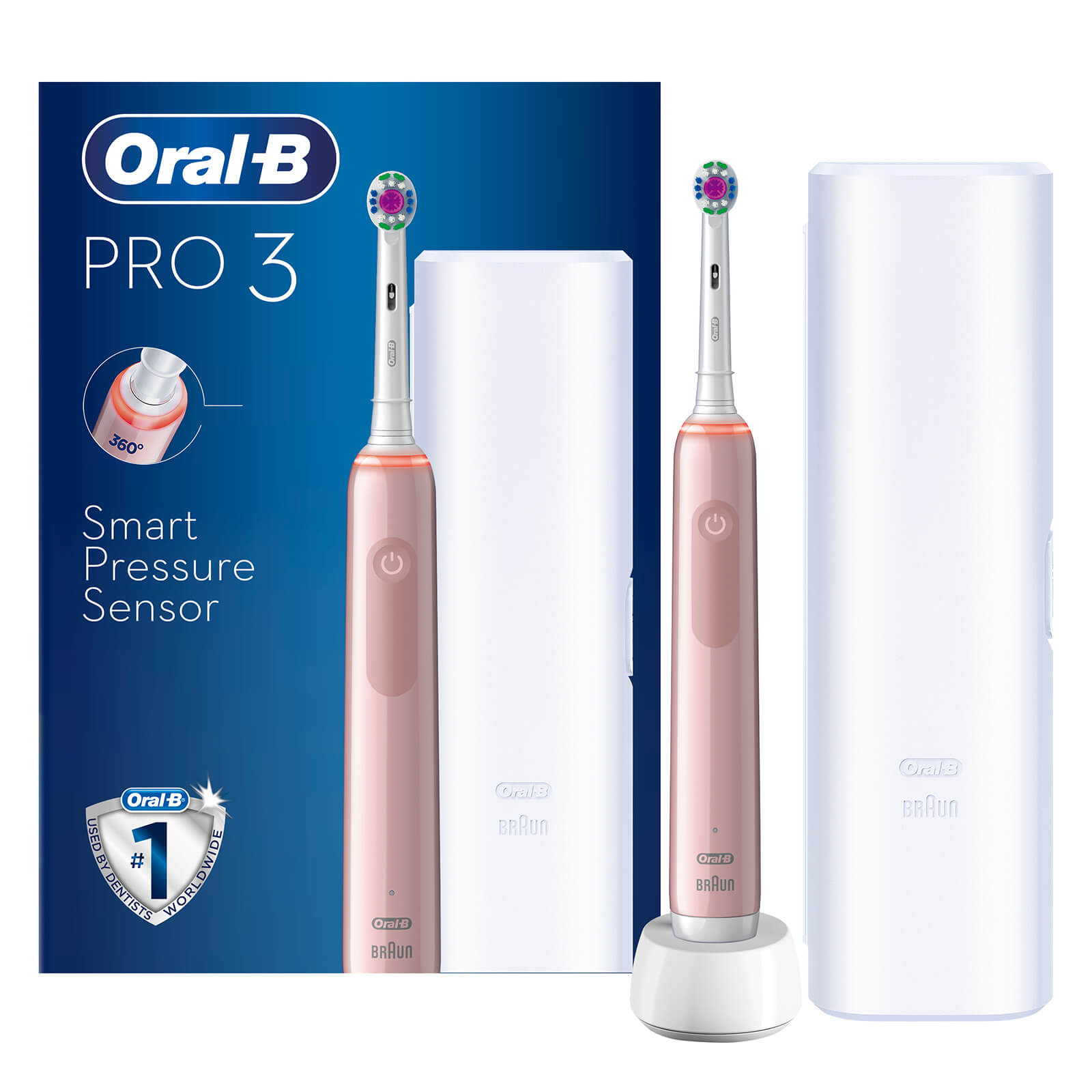 Oral-B Pro 3500 3D White Pink Electric Toothbrush with Travel Case - Toothbrush