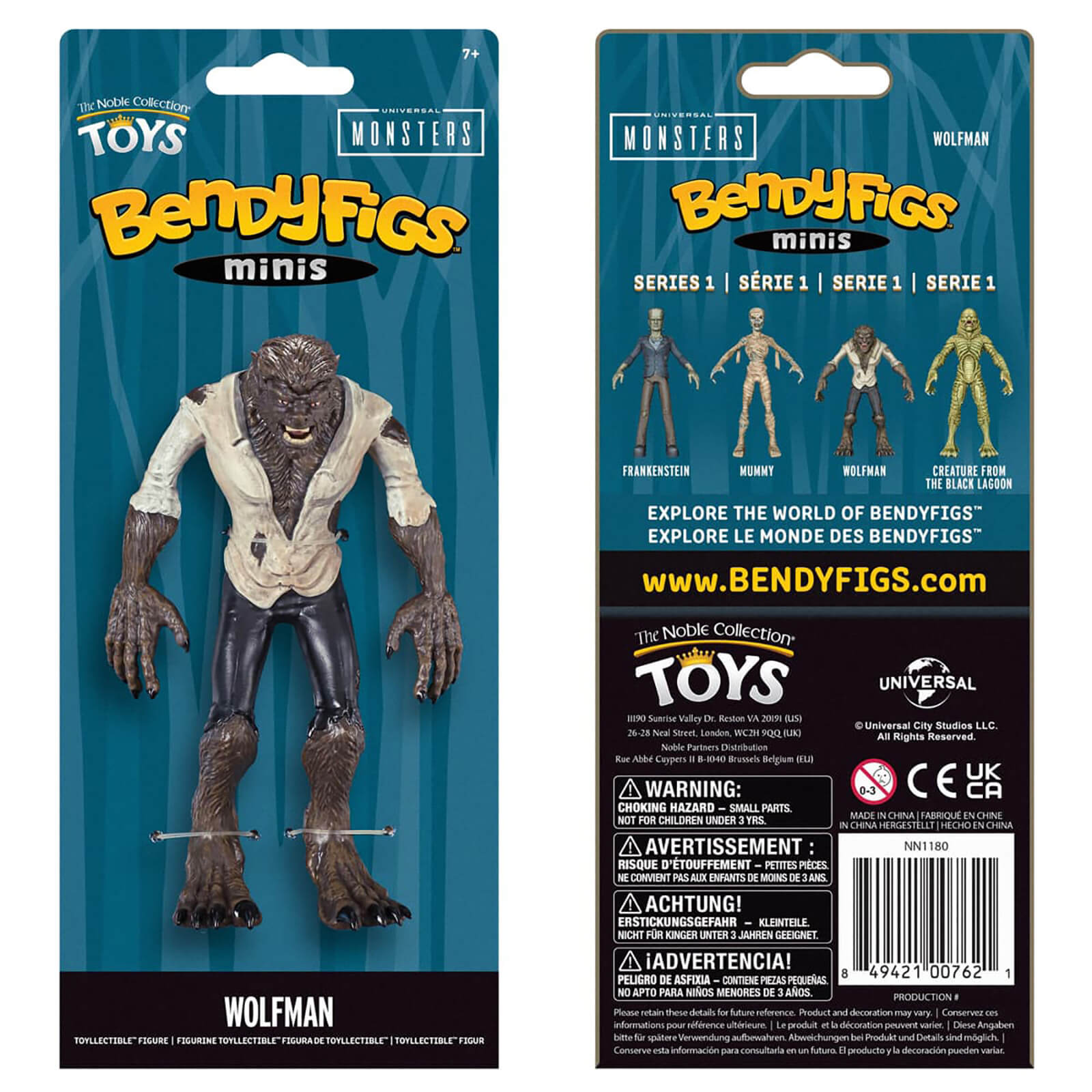 Noble Collection Universal Monsters - Minifigura Bendyfig 5,5 pulgadas Hombre Lobo
